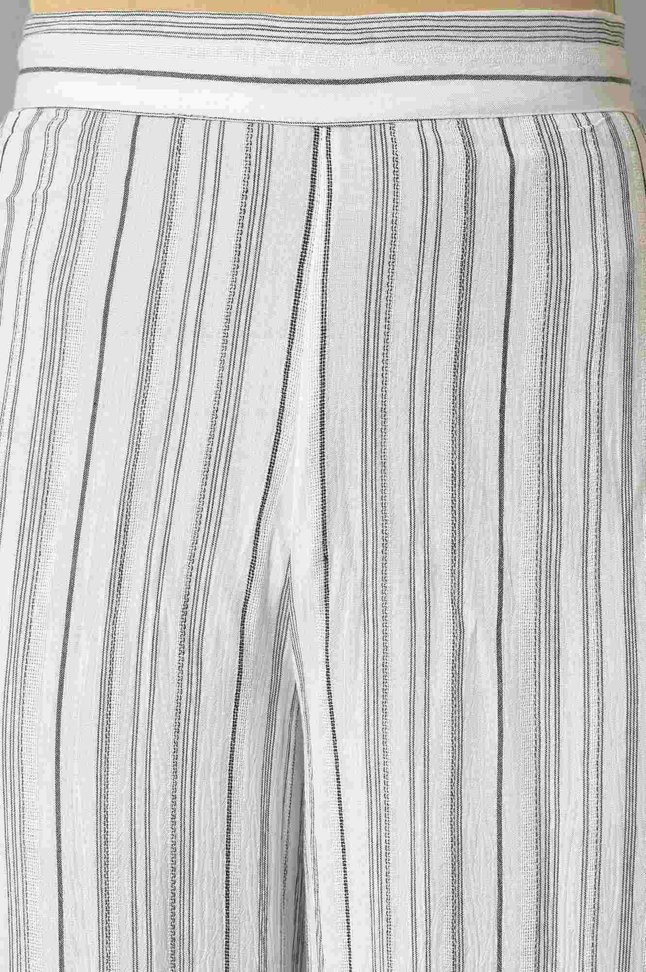 Ecru And Black Striped kurta With Parallel Pants - Image 6