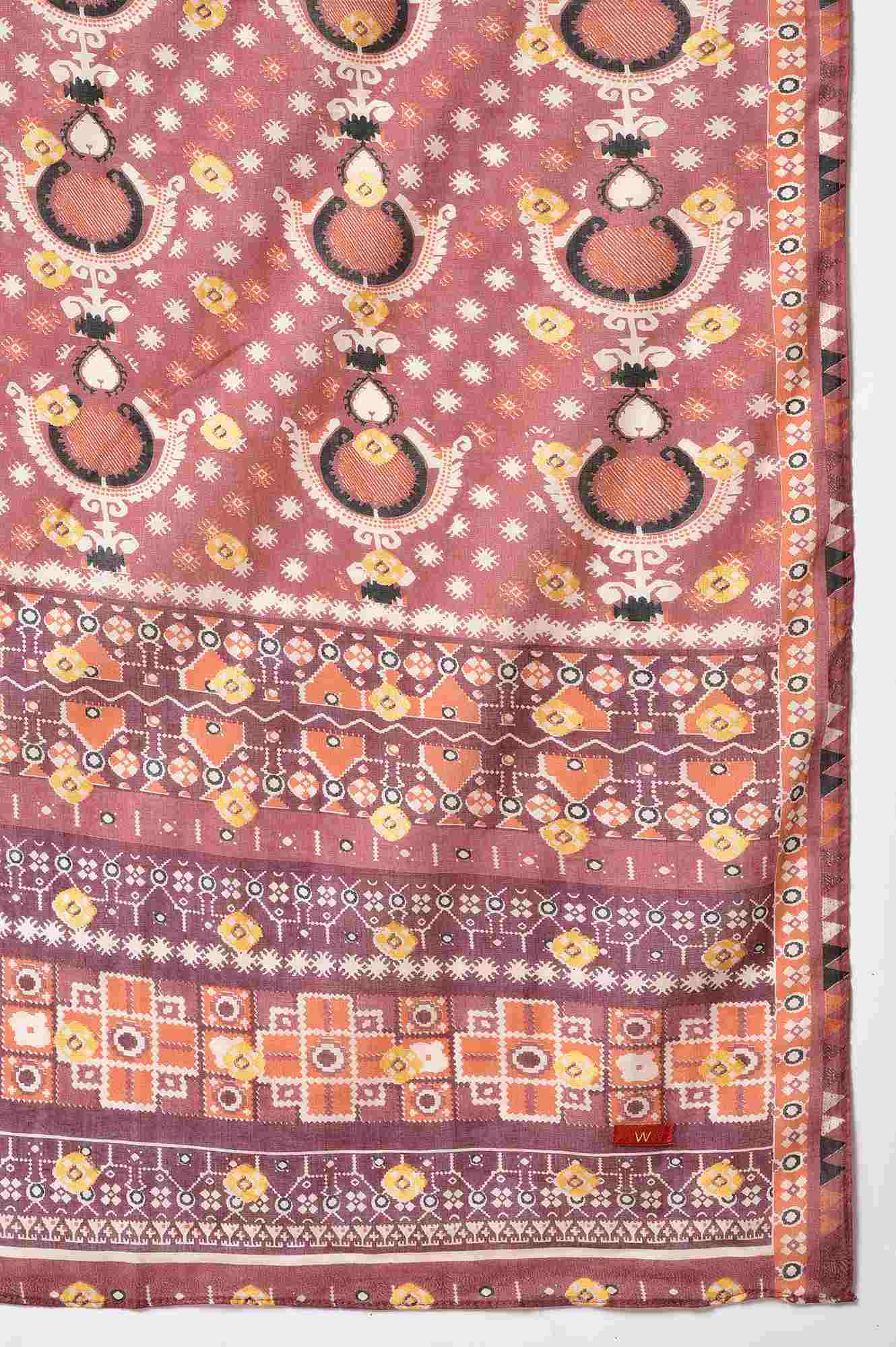 Ecru And Brown Printed Dupatta - Image 4