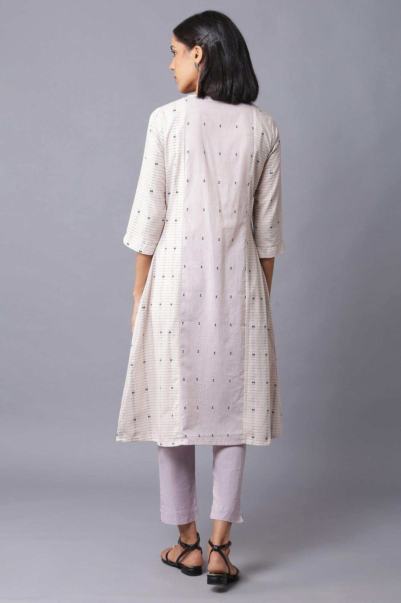 Ecru And Lilac Dobby kurta - Image 2