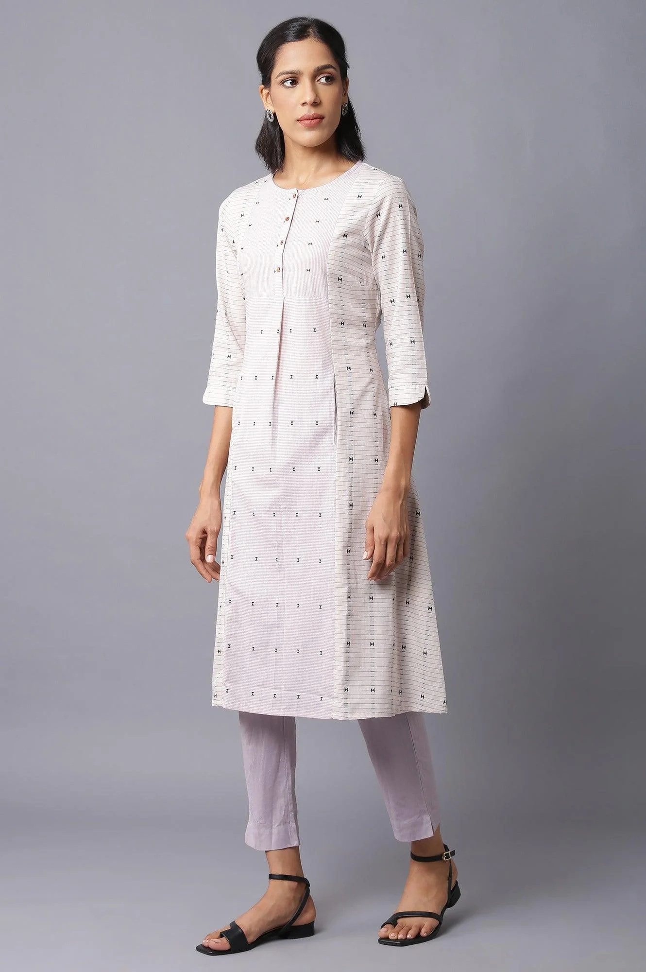 Ecru And Lilac Dobby kurta - Image 3