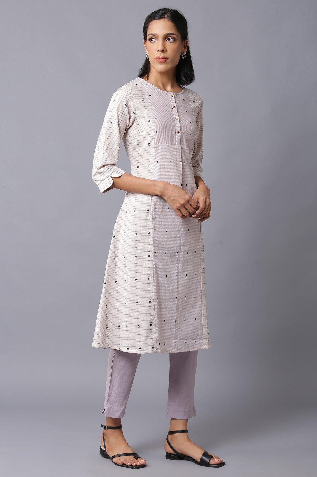 Ecru And Lilac Dobby kurta - Image 4