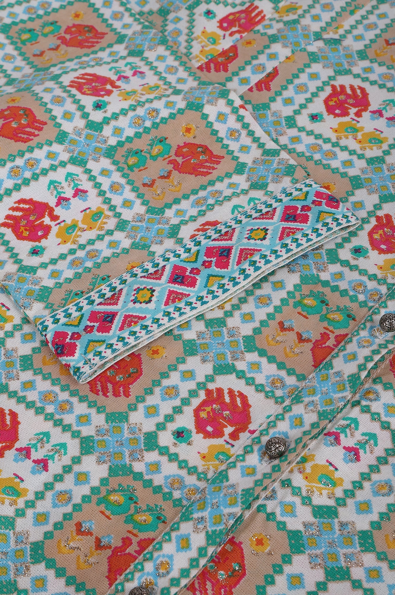 Ecru and Multicoloured Printed Flared Kurta - Image 7