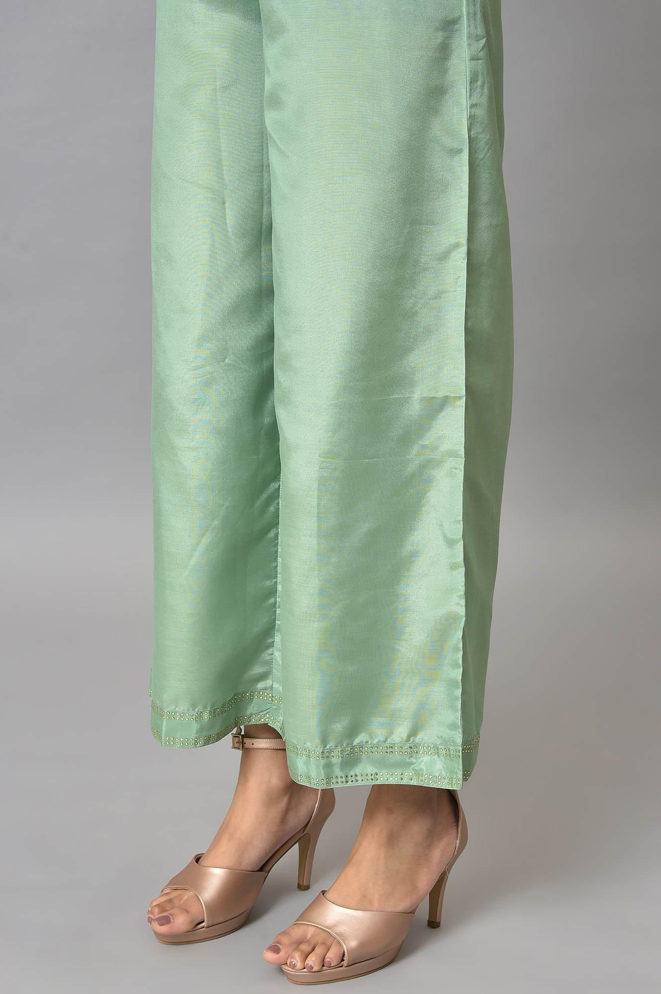 Ecru And Multicoloured Printed Flared kurta With Green Parallel Pants And Mesh Dupatta - Image 8