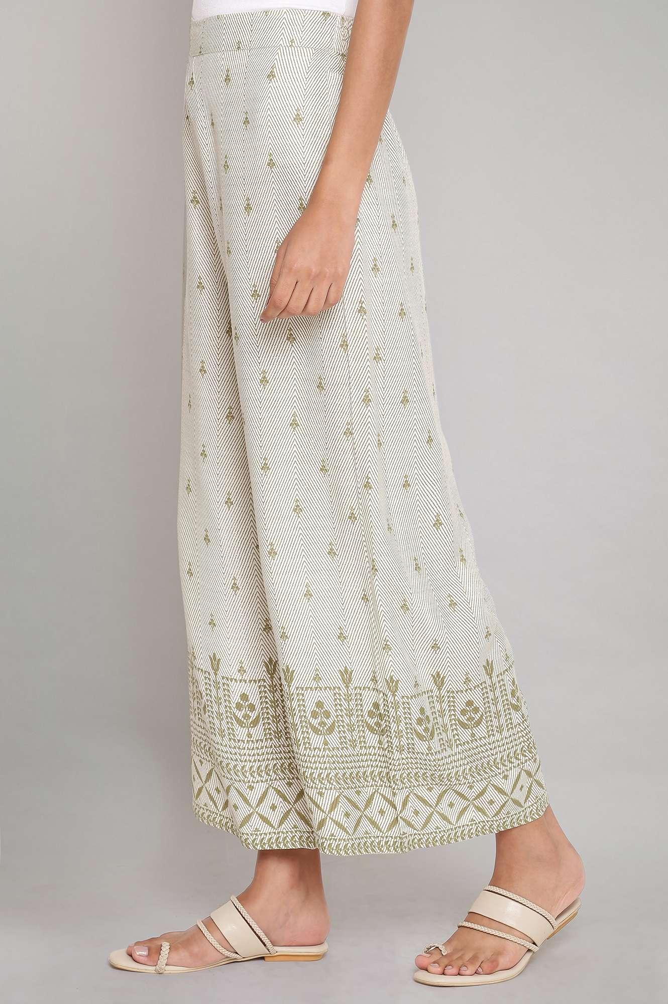 Ecru and Olive Printed Parallel Pants - Image 3