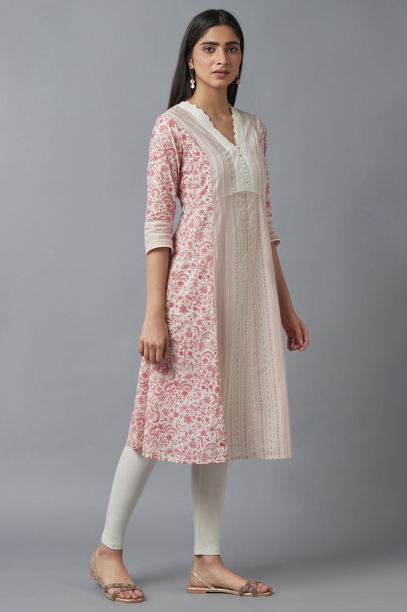 Ecru and Red A-line kurta - Image 4