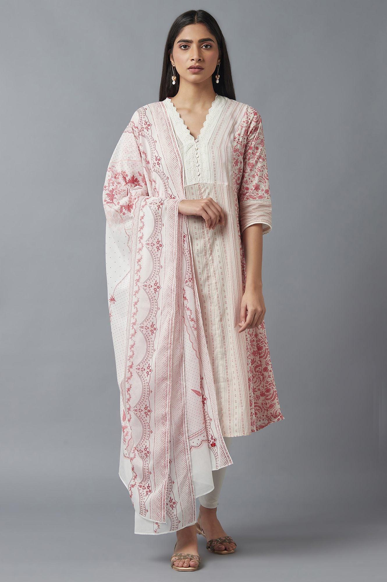 Ecru and Red A-line kurta - Image 5
