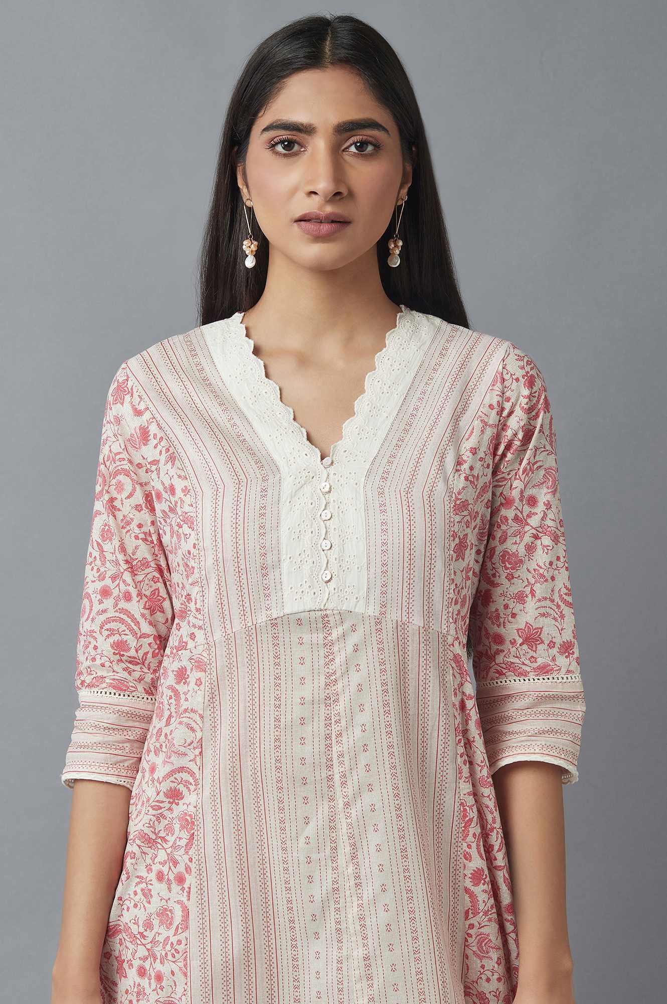 Ecru and Red A-line kurta - Image 6
