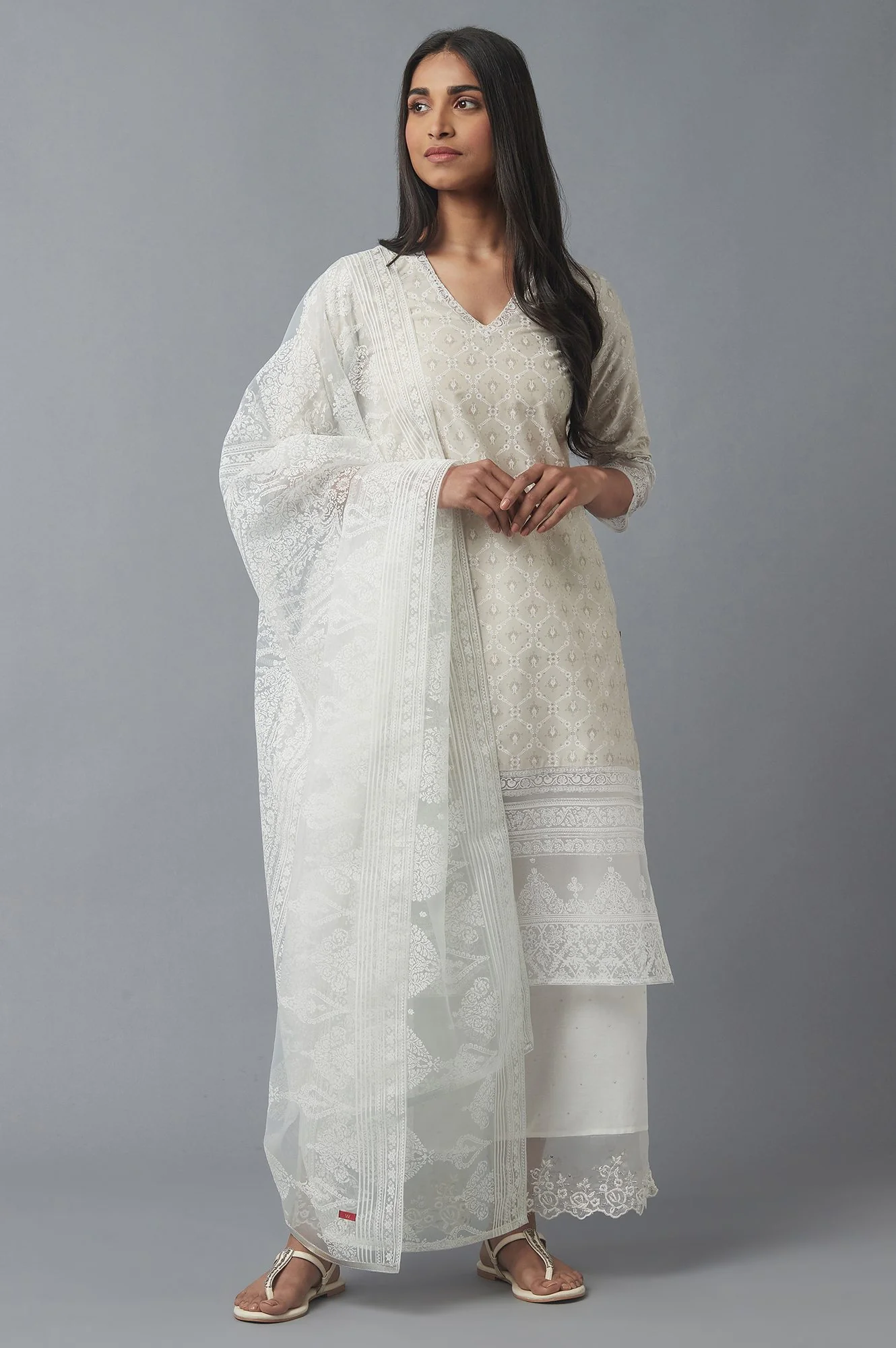 Ecru Brasso Printed Dupatta - Image 2