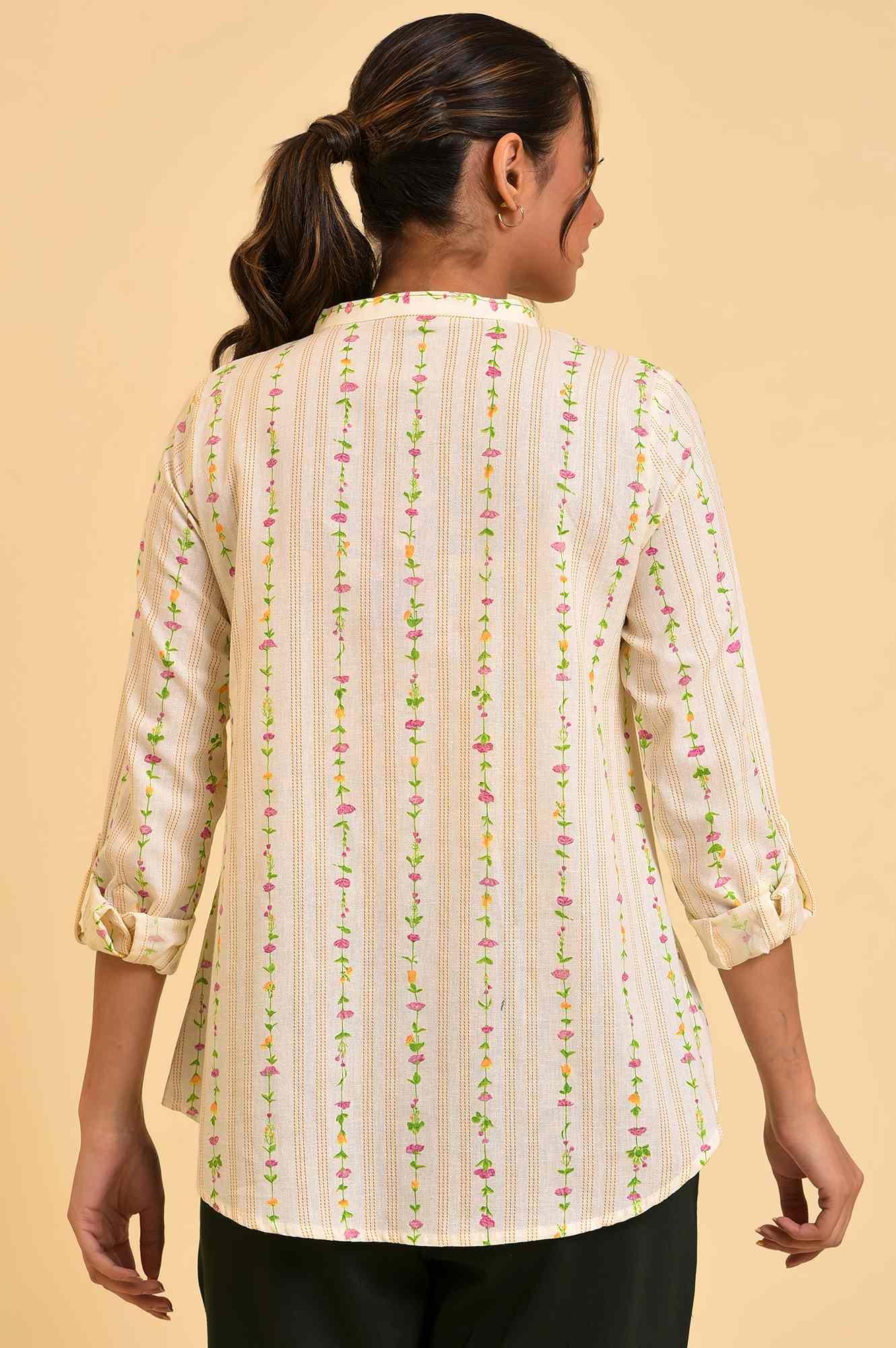 Ecru Button Down Floral Printed Top - Image 2