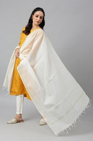 Ecru Chanderi Dupatta With Gold Jacquard Dot - Image 2