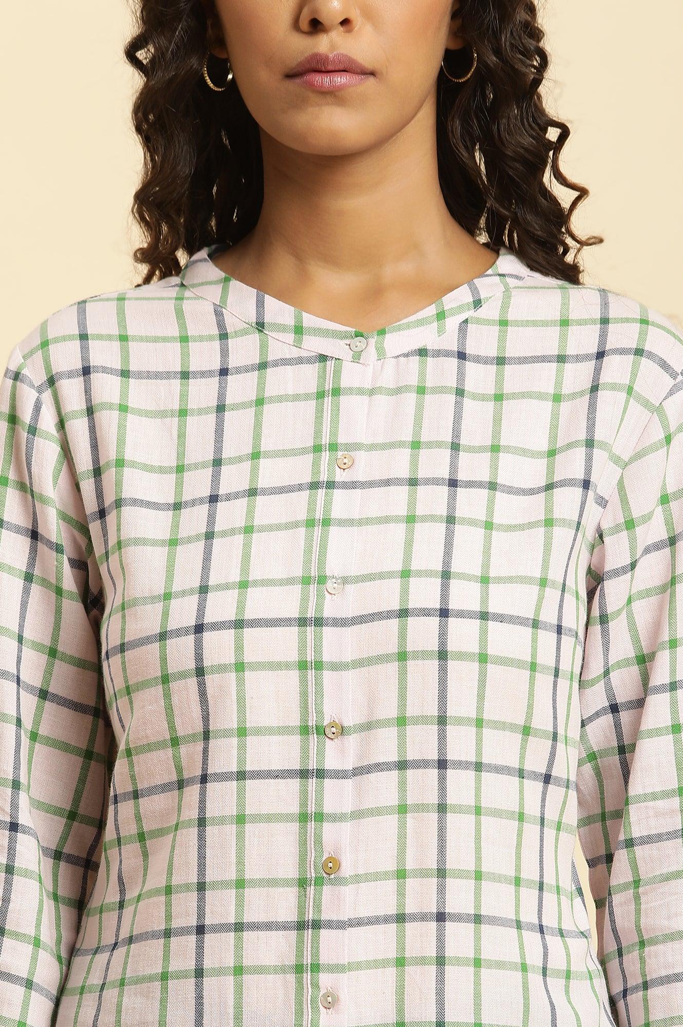 Ecru Check Printed Cotton Tunic - Image 6