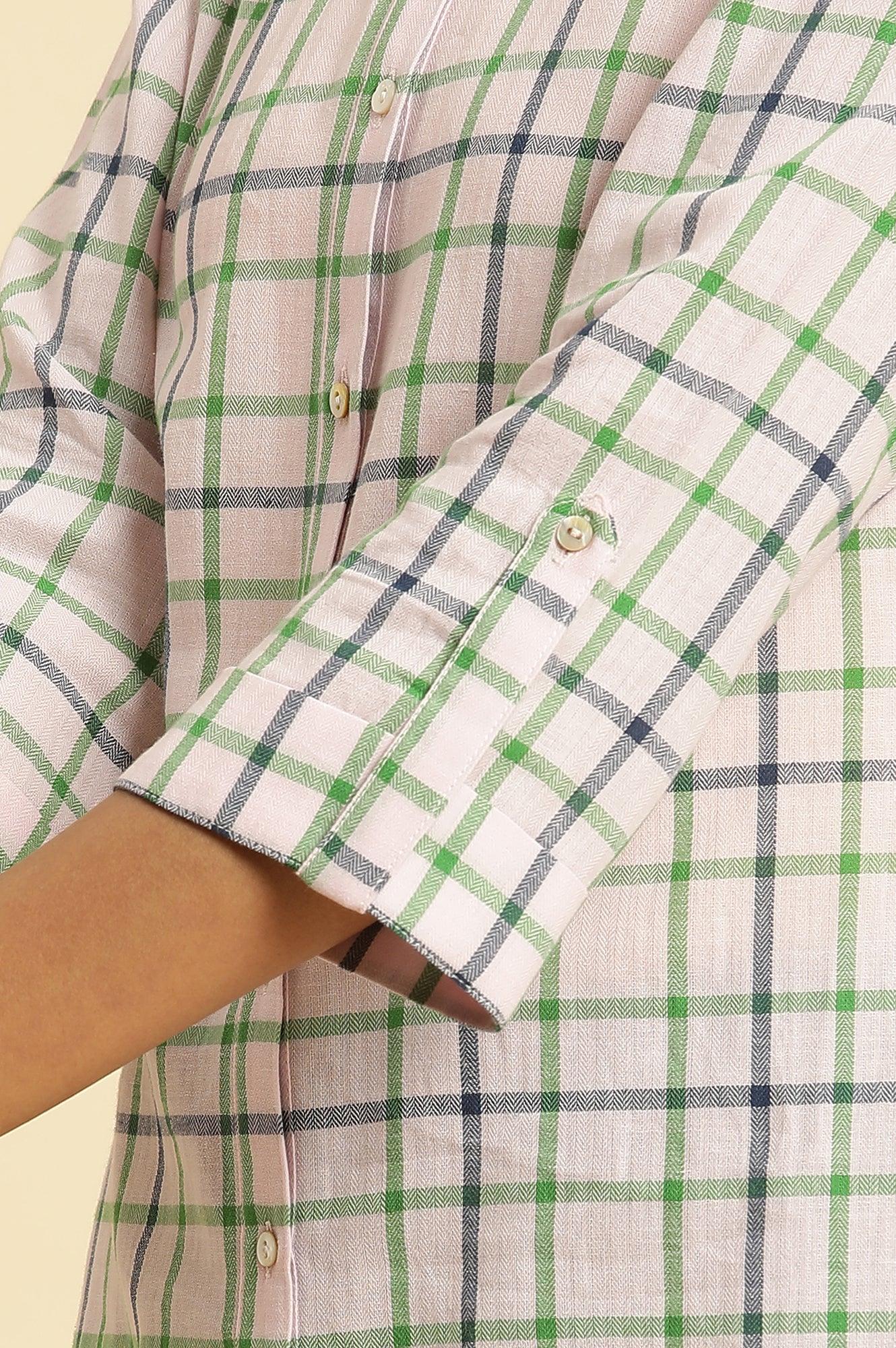 Ecru Check Printed Cotton Tunic - Image 7