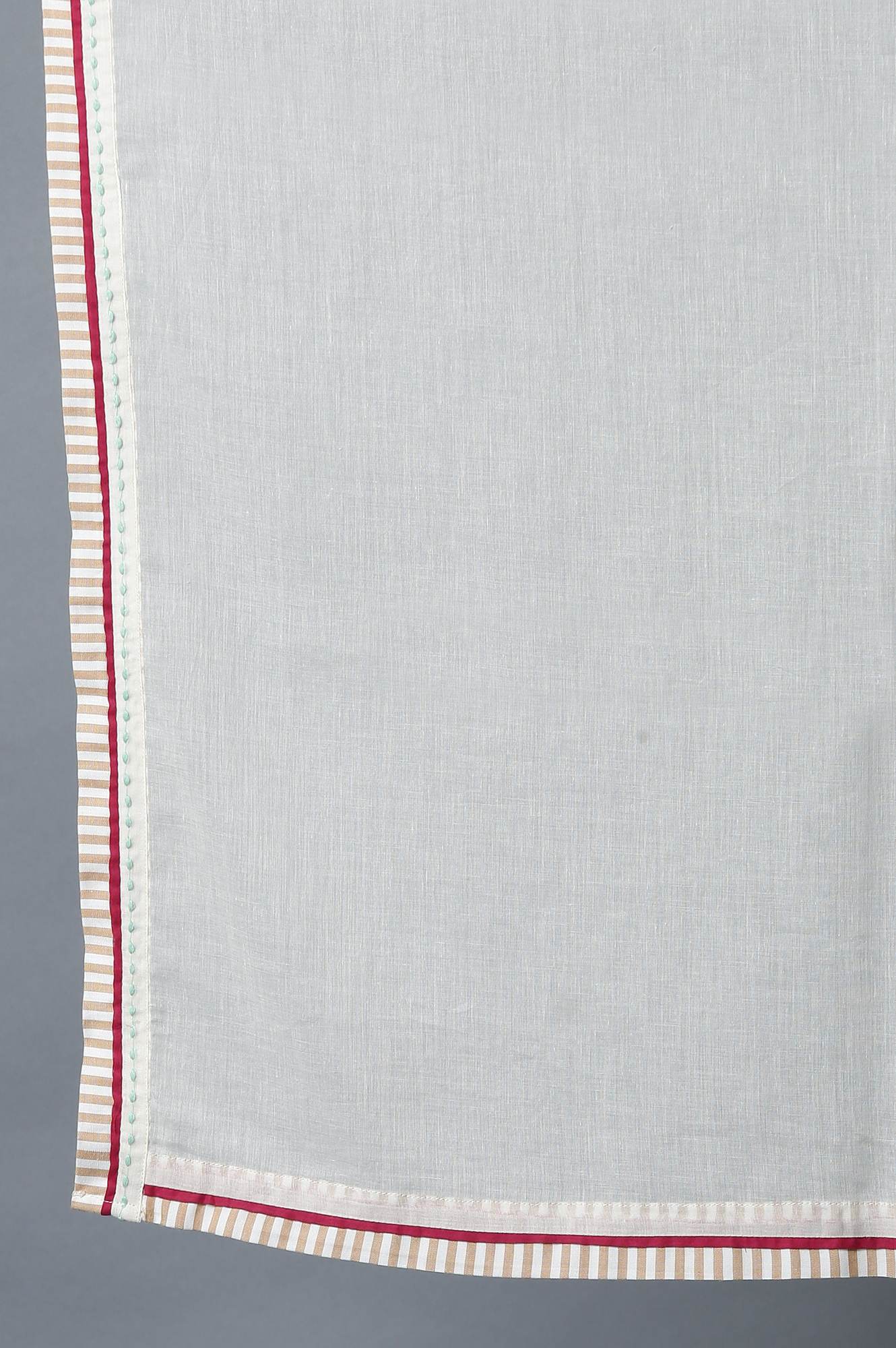 Ecru Cotton Dupatta With Printed Border - Image 4