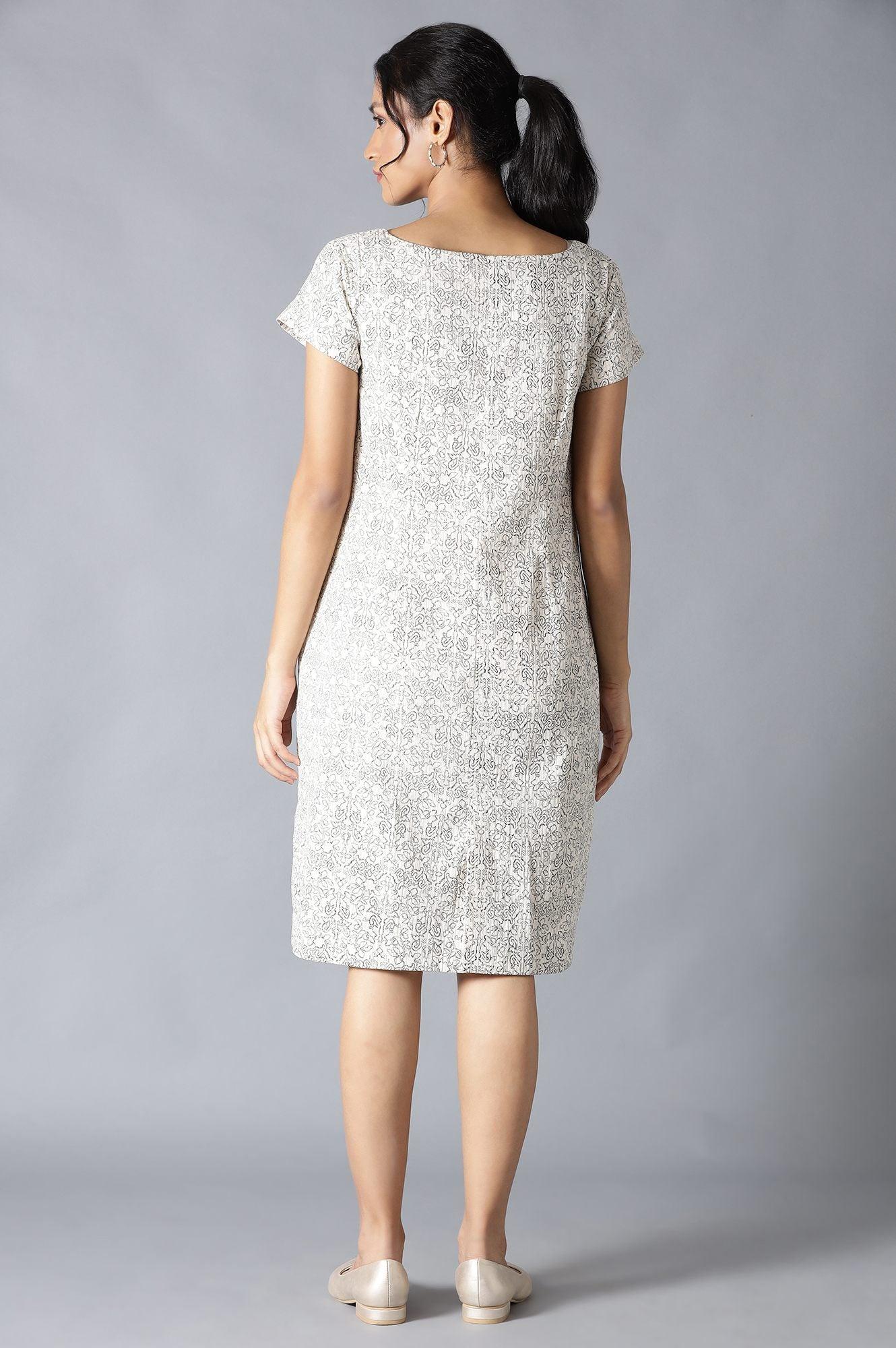 Ecru Cotton Embroidered Dress In Round Neck - Image 2