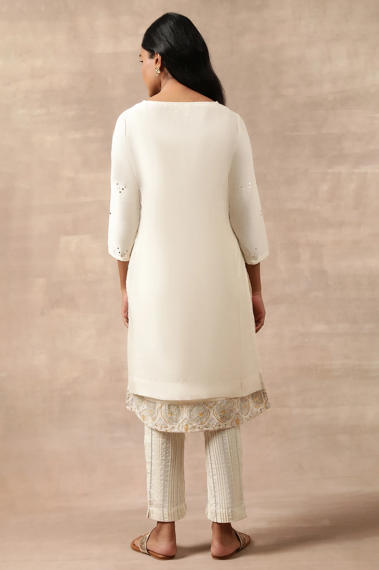 Ecru Cotton Silk Mukaish Embroidered kurta - Image 2