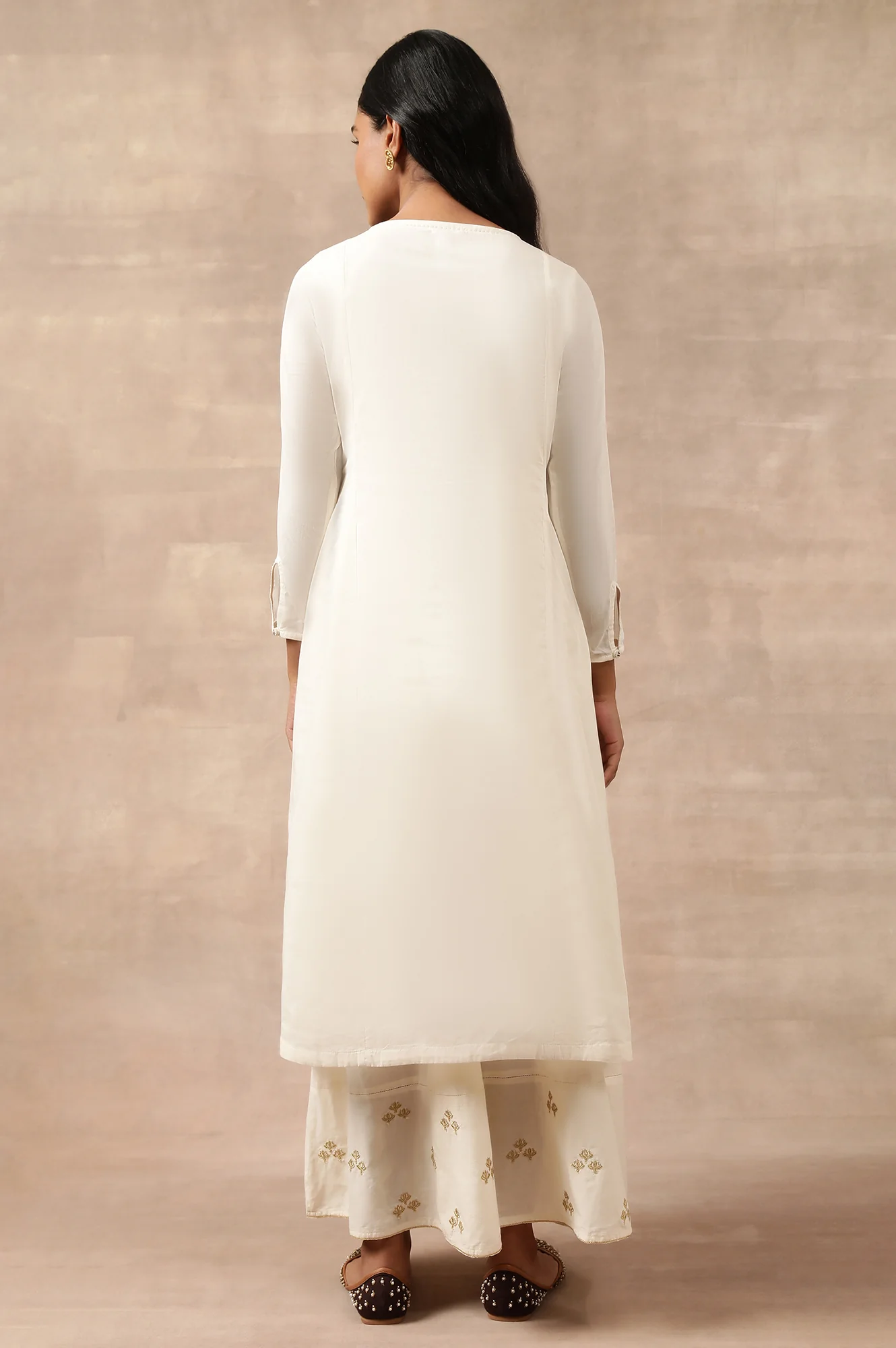 Ecru Cotton Voile Zardozi kurta - Image 2
