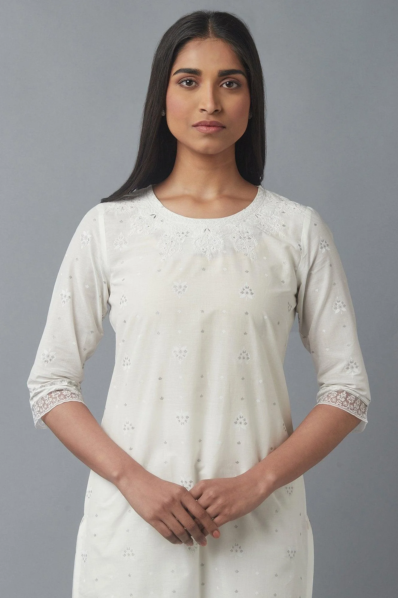 Ecru Dori Embroidered kurta - Image 6