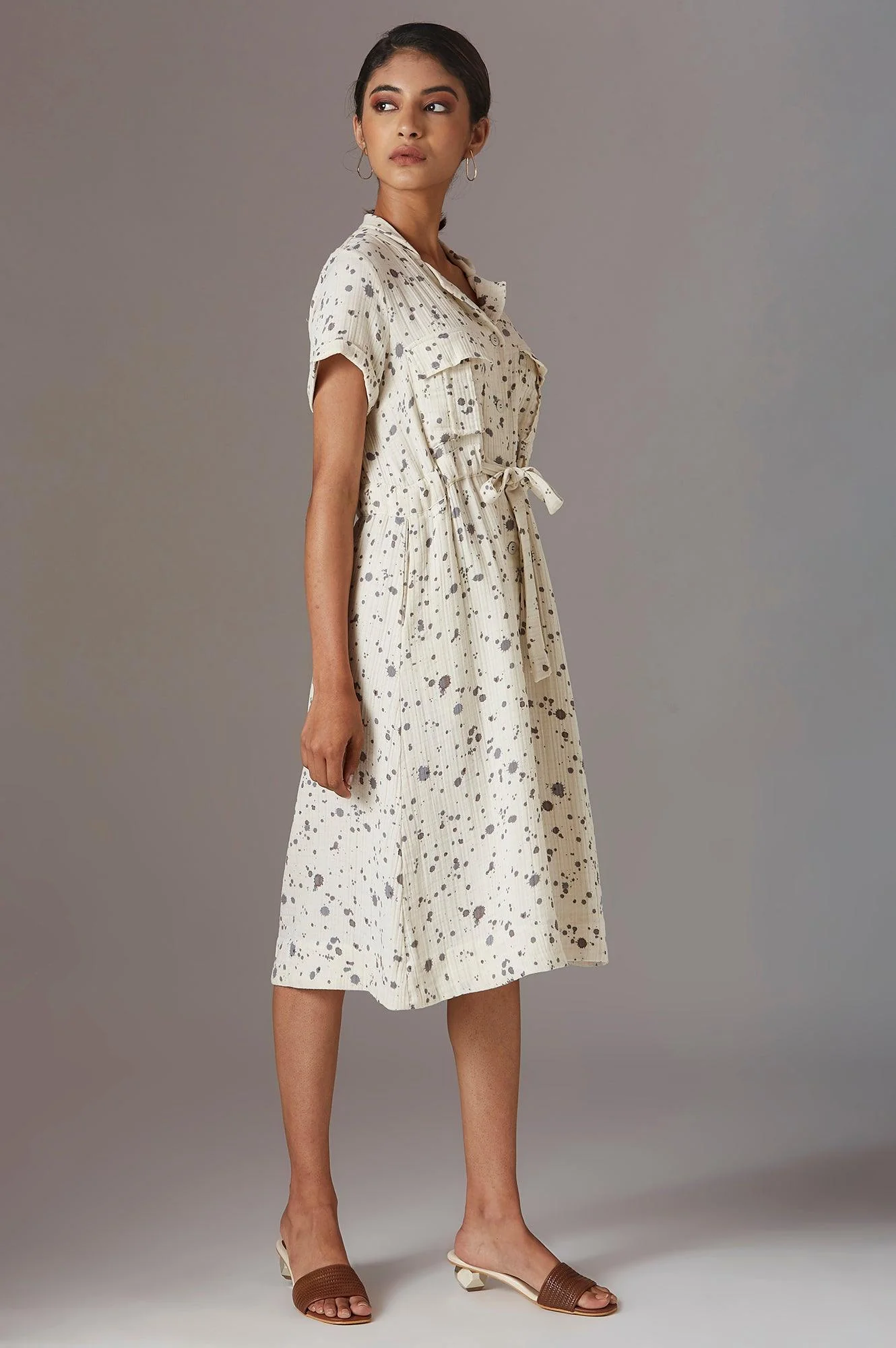 Ecru Double Cloth Printed Shirt Dress - Image 4