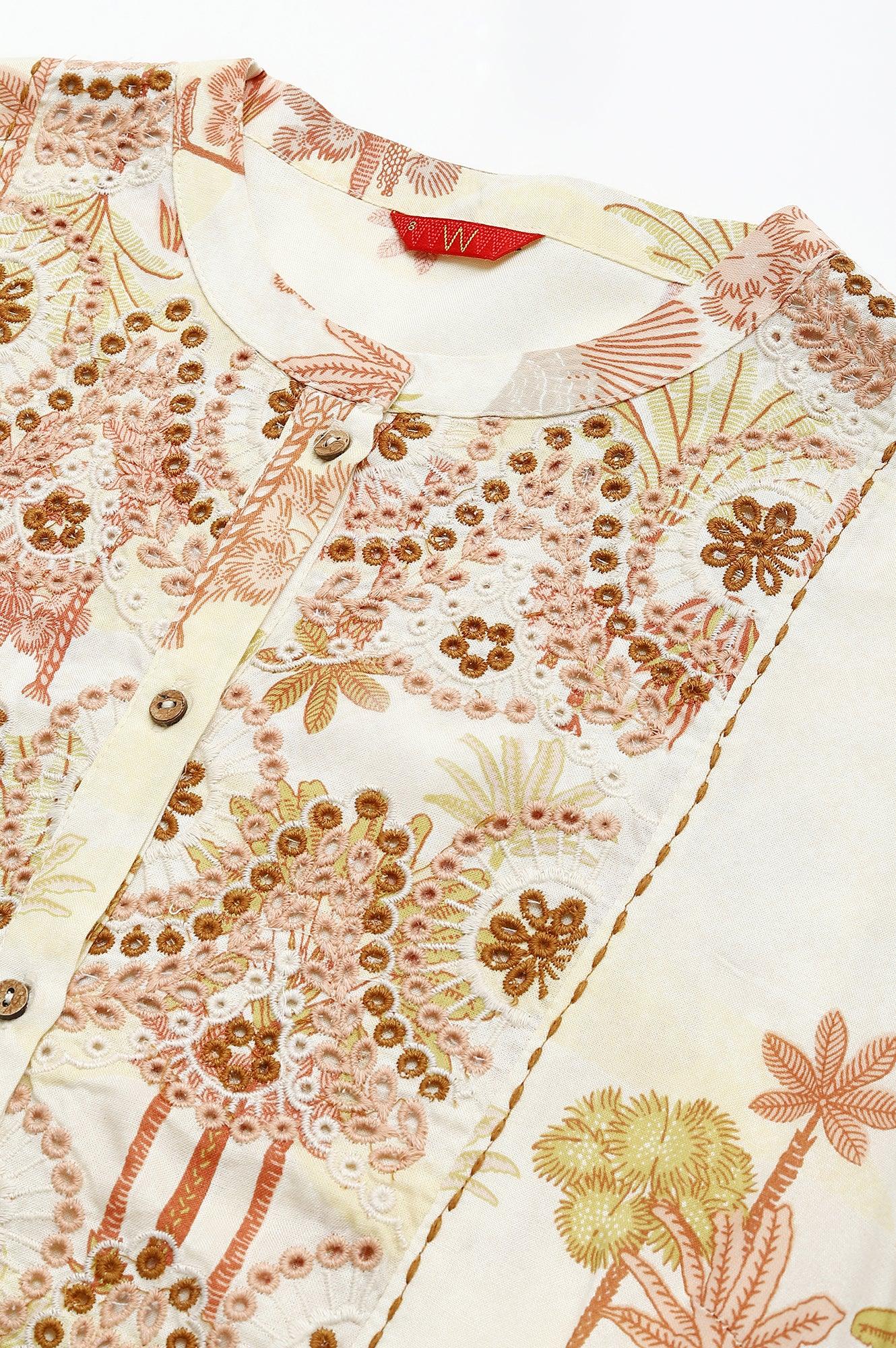 Ecru Embroidered A-Line Shirt Dress - Image 2