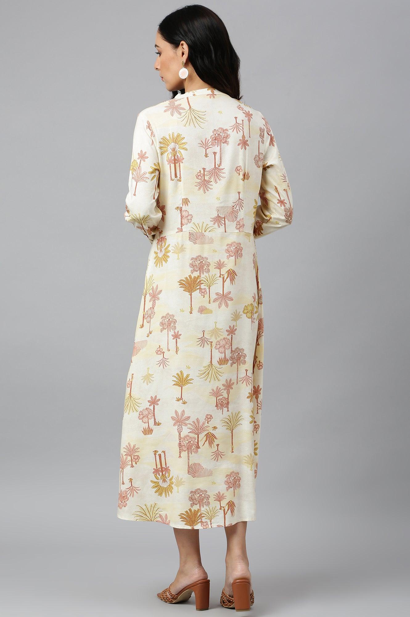 Ecru Embroidered A-Line Shirt Dress - Image 4