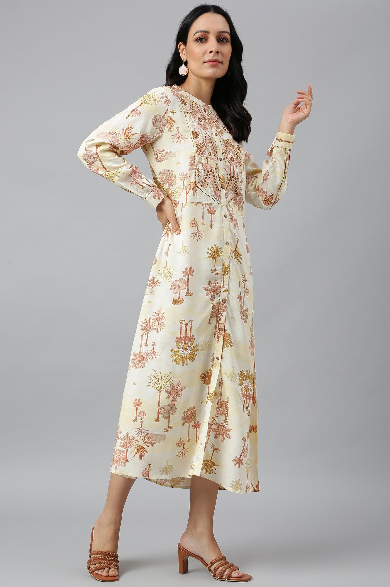 Ecru Embroidered A-Line Shirt Dress - Image 6