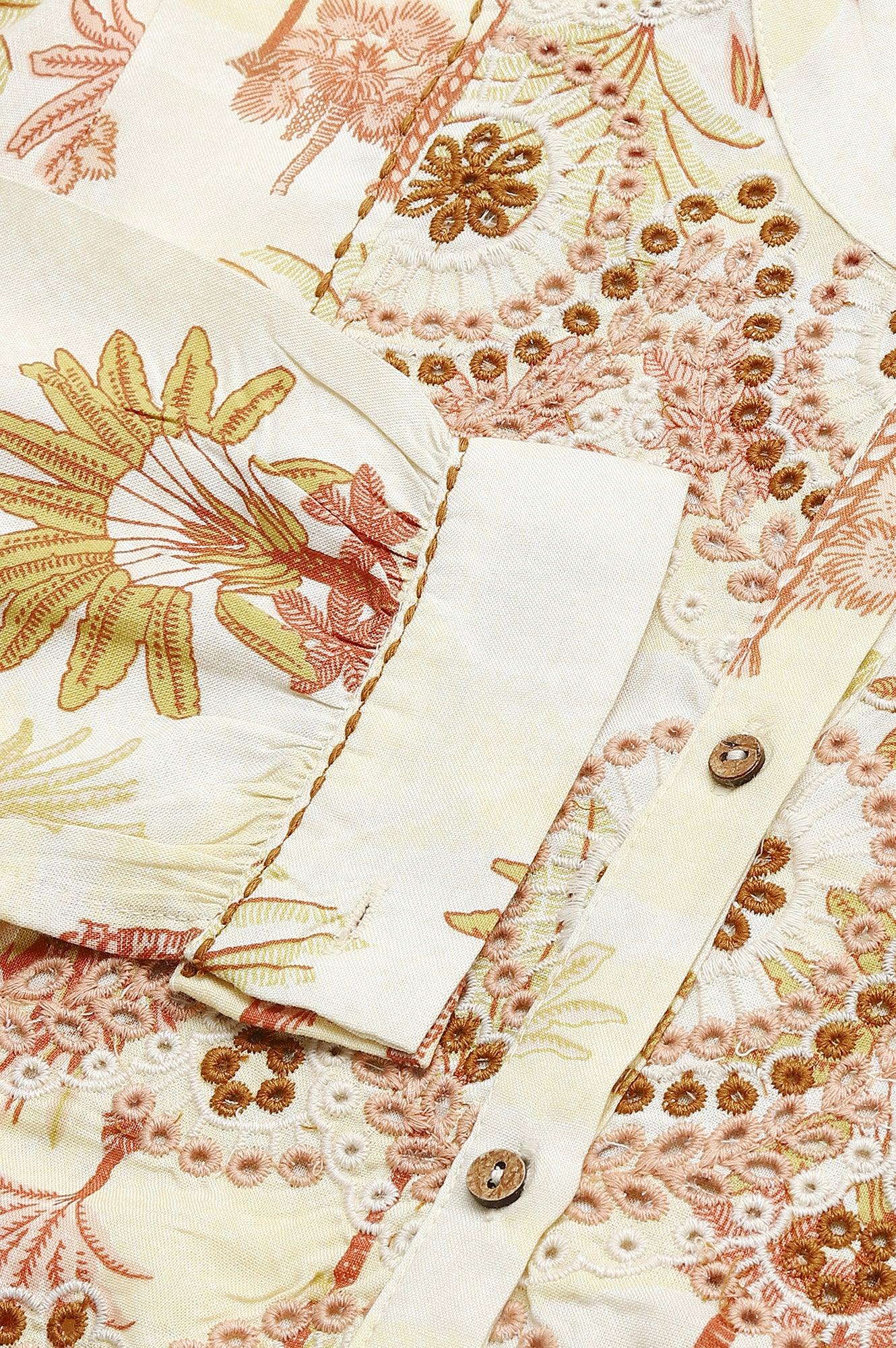 Ecru Embroidered A-Line Shirt Dress - Image 7