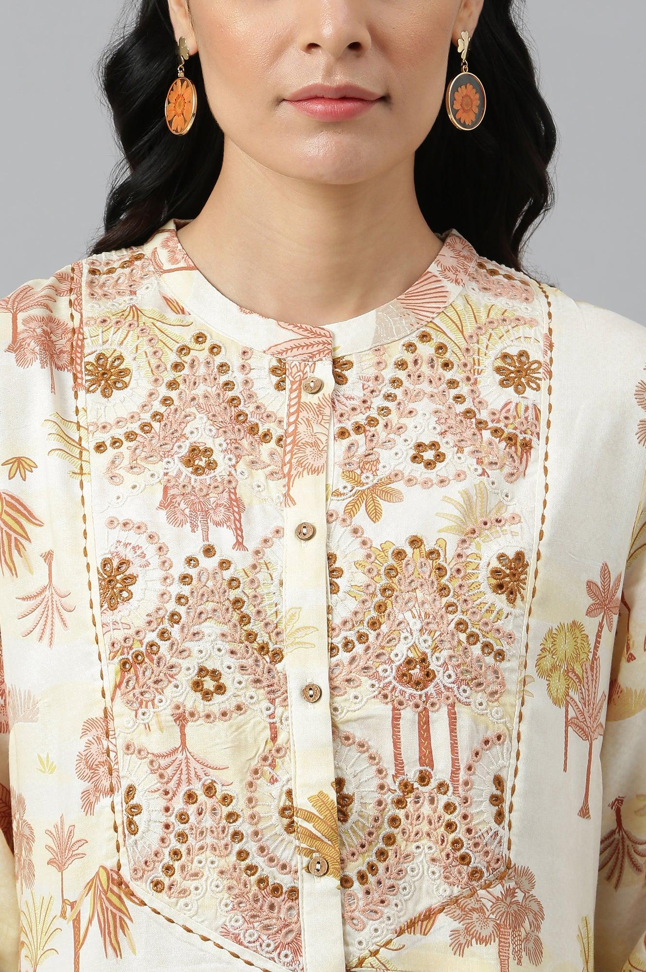 Ecru Embroidered A-Line Shirt Dress - Image 8