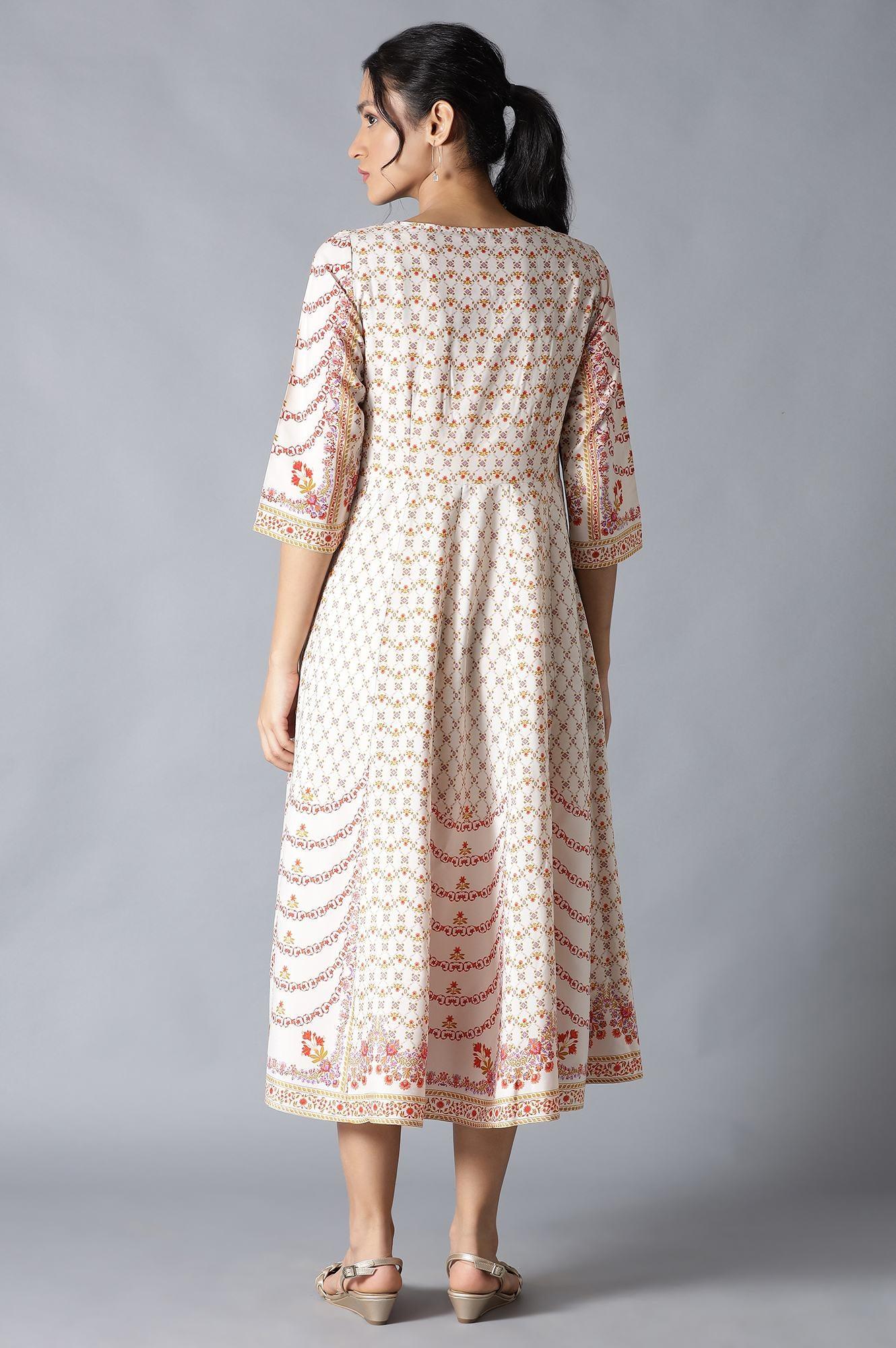 Ecru Embroidered Crepe kurta With Slim Pants And Cotton Dupatta - Image 2