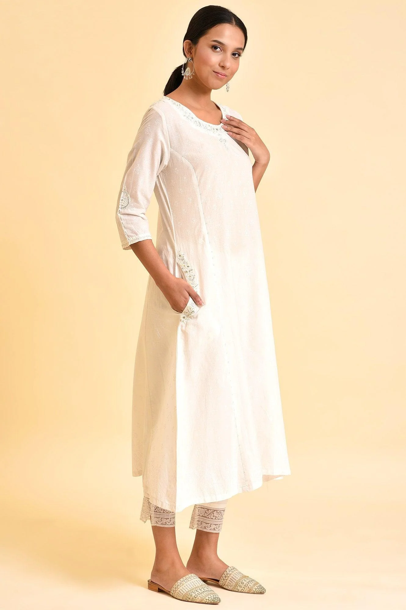 Ecru Embroidered Kurta And Slim Pants - Image 5
