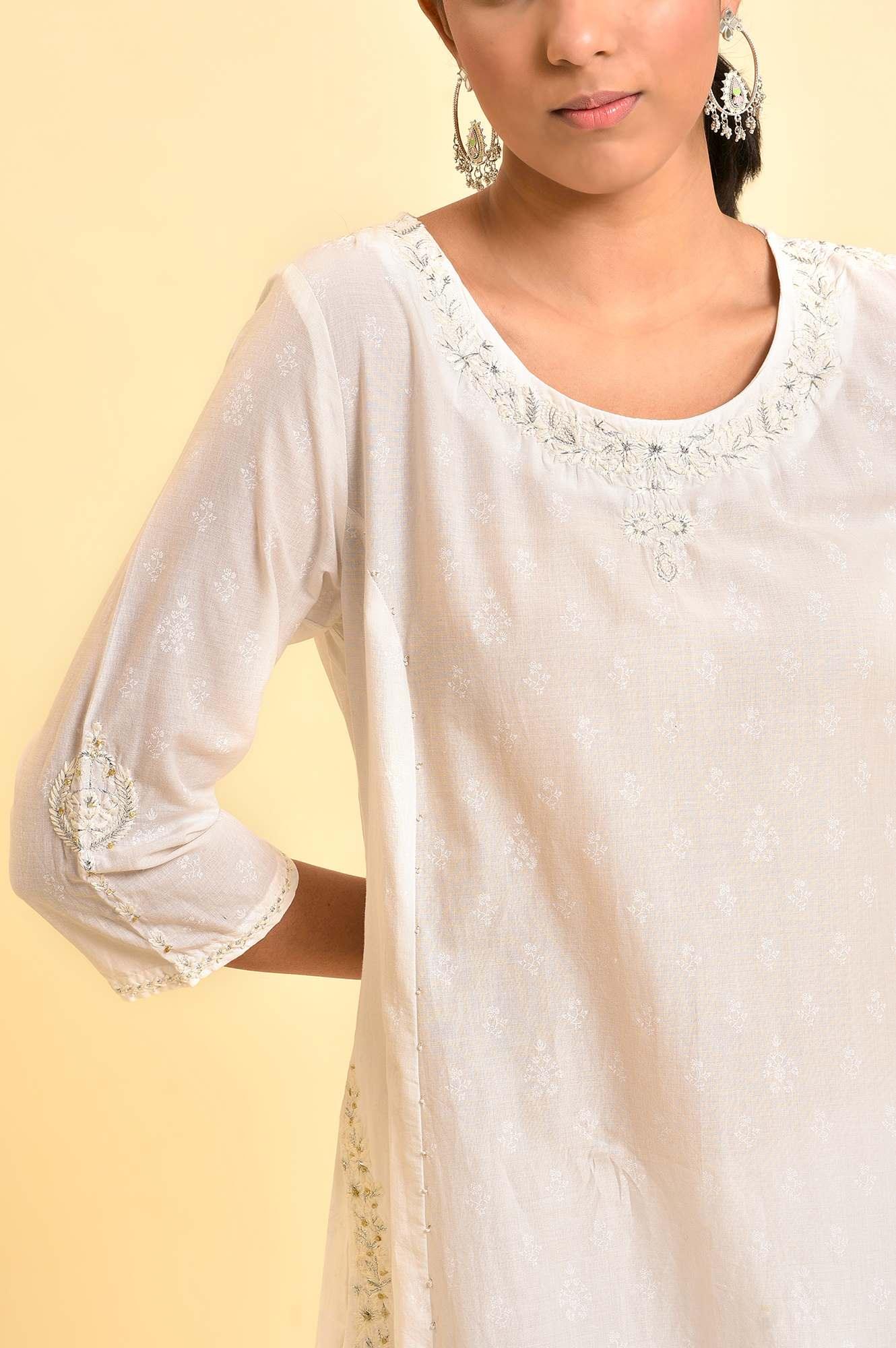 Ecru Embroidered Kurta And Slim Pants - Image 6