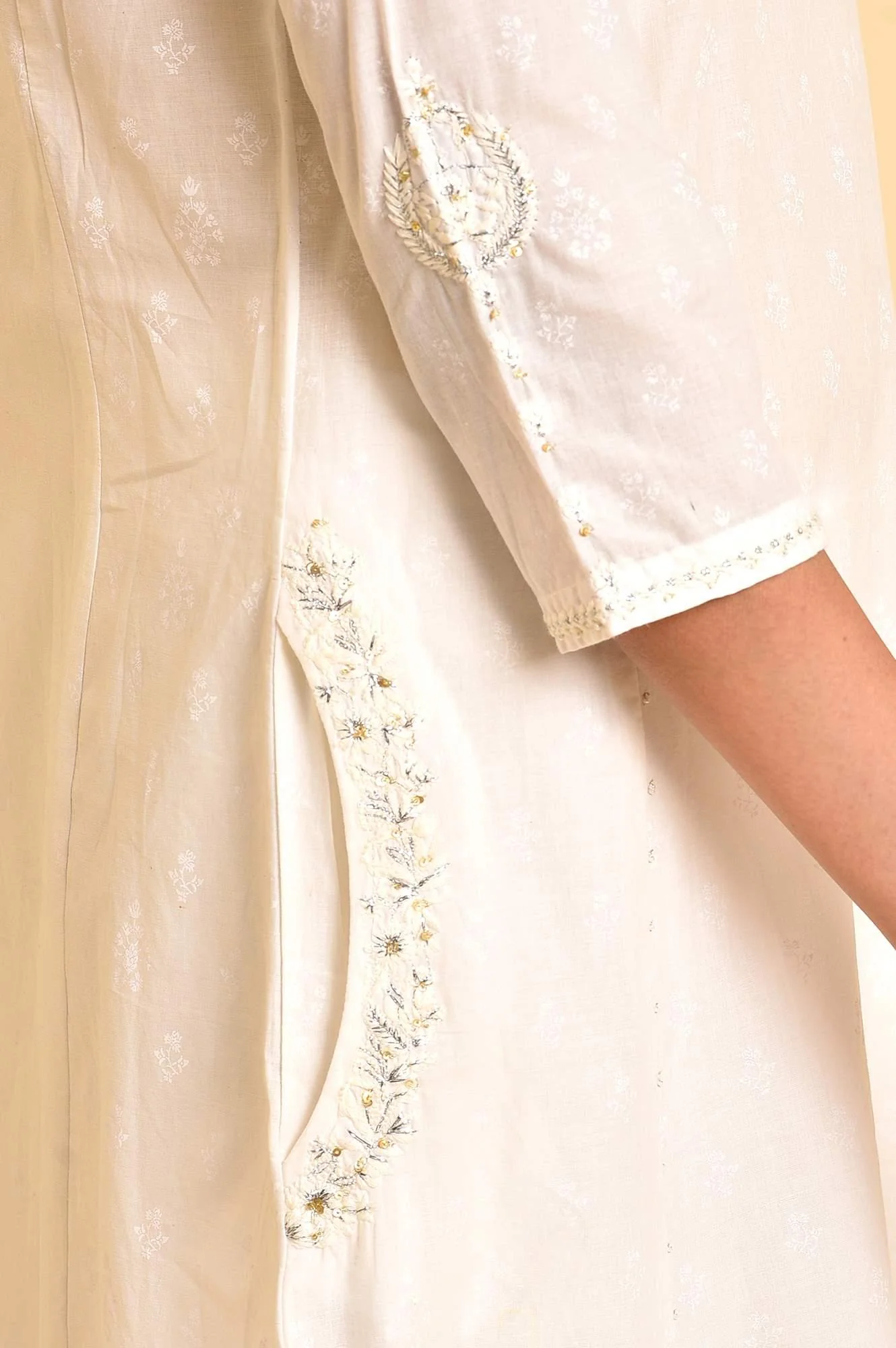 Ecru Embroidered Kurta And Slim Pants - Image 7