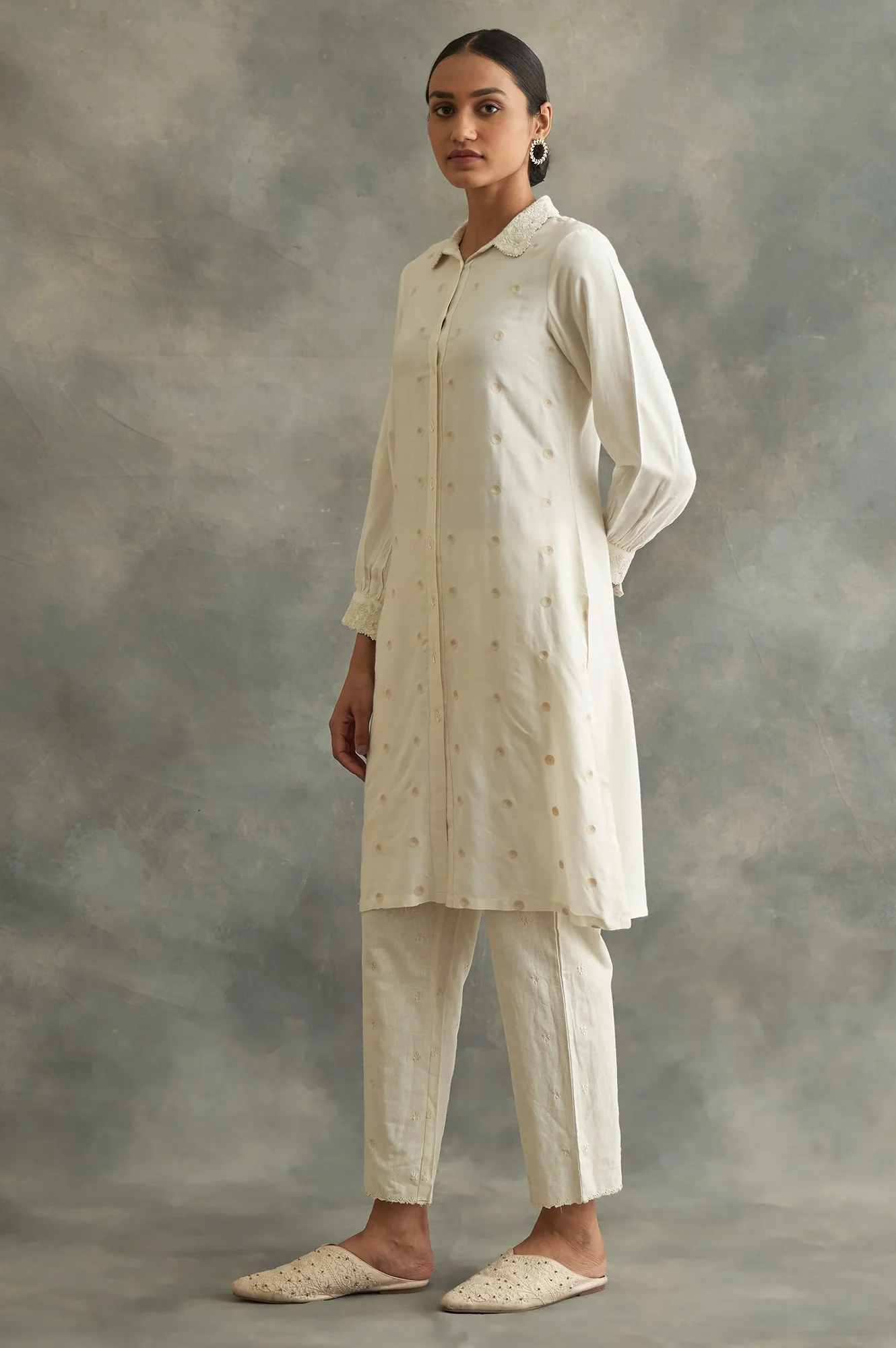 Ecru Embroidered Shirt Dress - Image 3