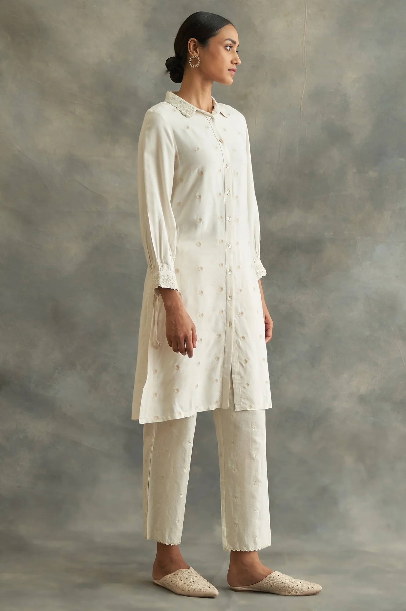 Ecru Embroidered Shirt Dress - Image 4