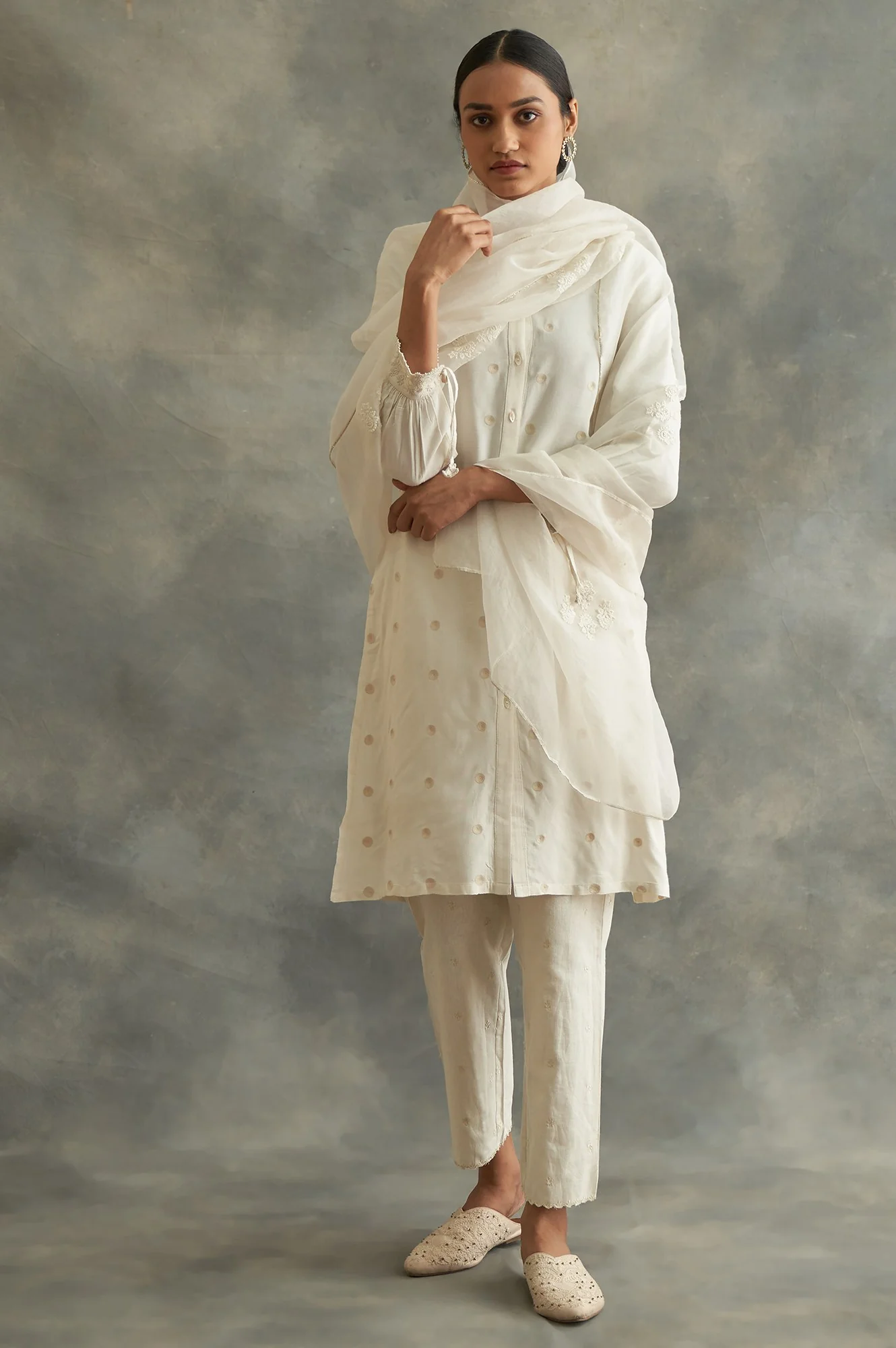 Ecru Embroidered Shirt Dress - Image 5
