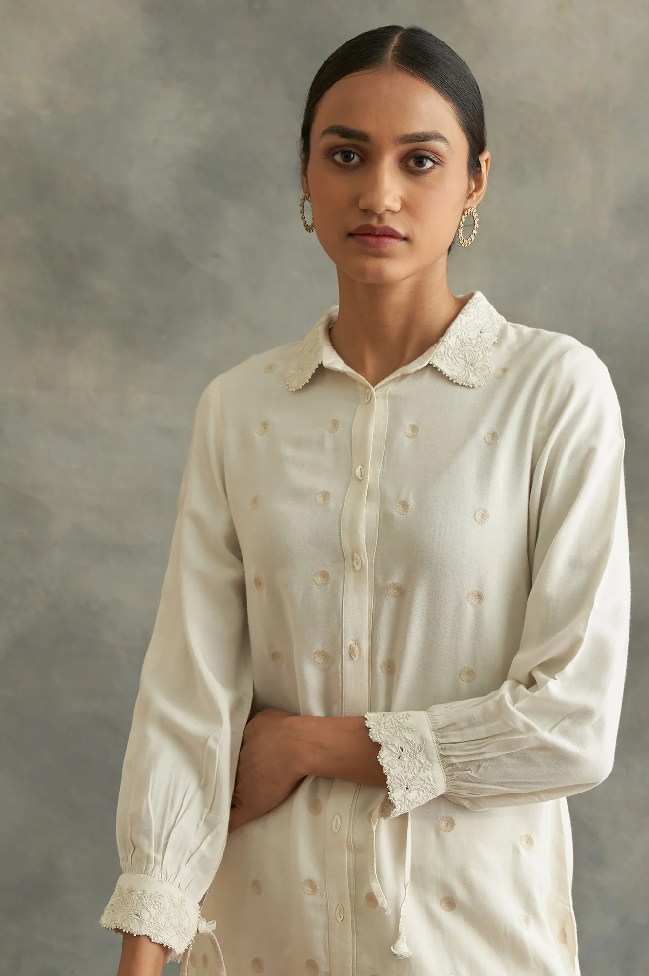Ecru Embroidered Shirt Dress - Image 6