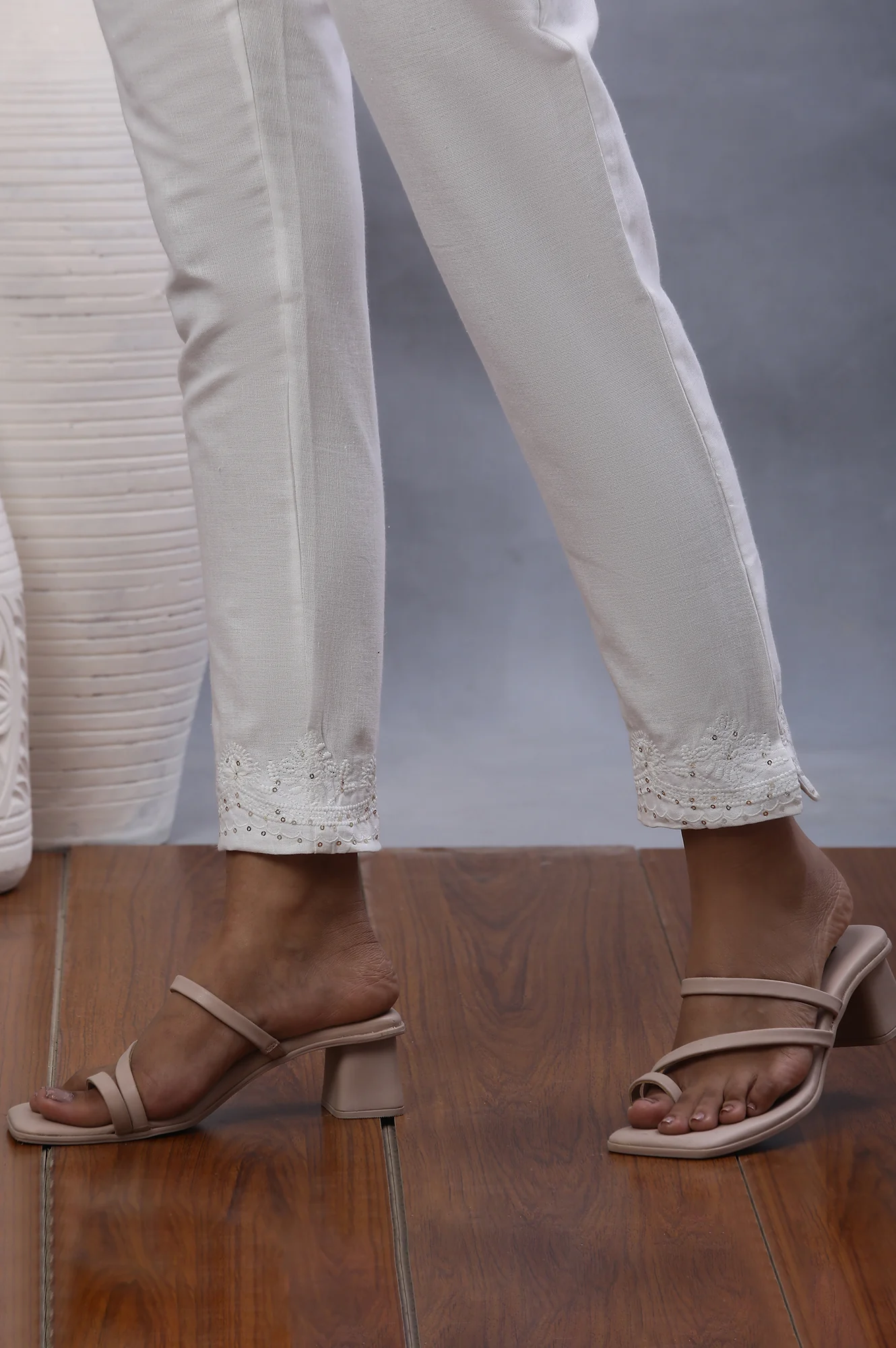 Ecru Embroidered Sim Pants - Image 8