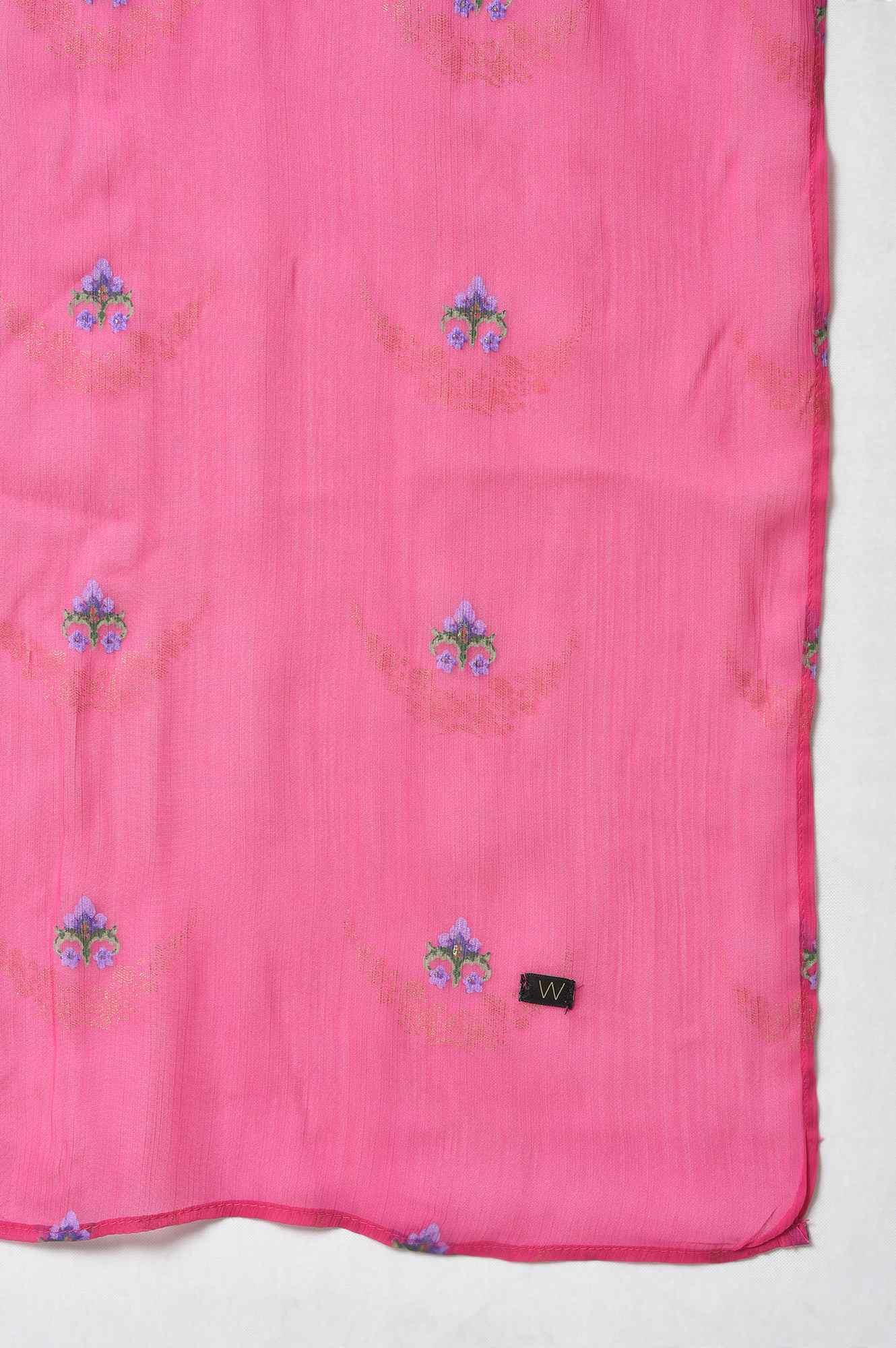Ecru Embroudered Flared kurta In Round Neck With Tights And Chiffon Dupatta - Image 8