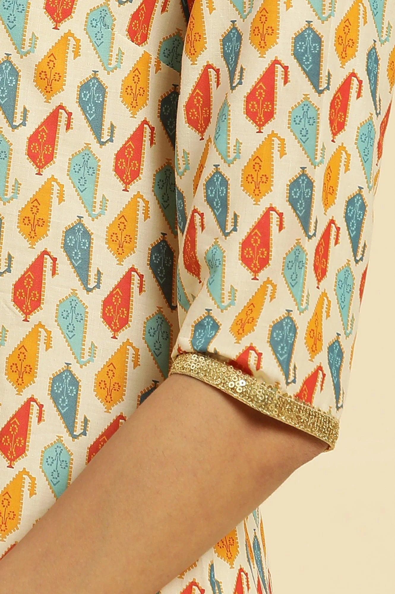 Ecru Flared Kurta In Multi-Coloured Print - Image 7