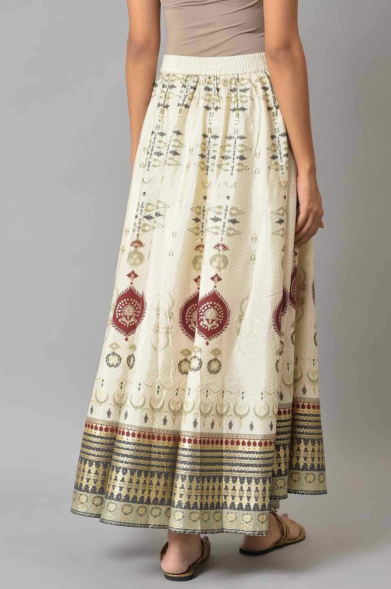Ecru Flora Print Flared Skirt - Image 2