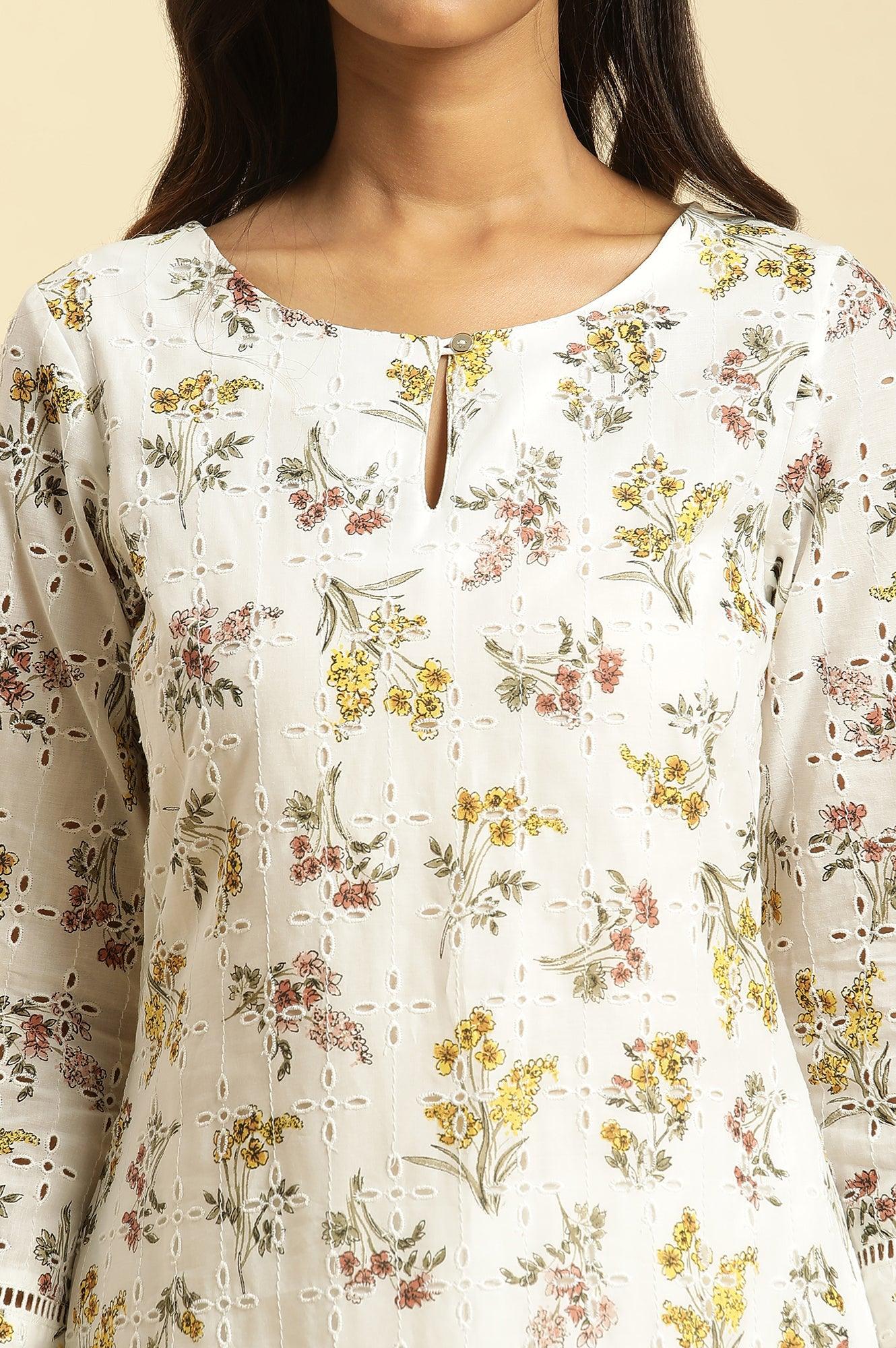 Ecru Flora Printed Straight Kurta - Image 6