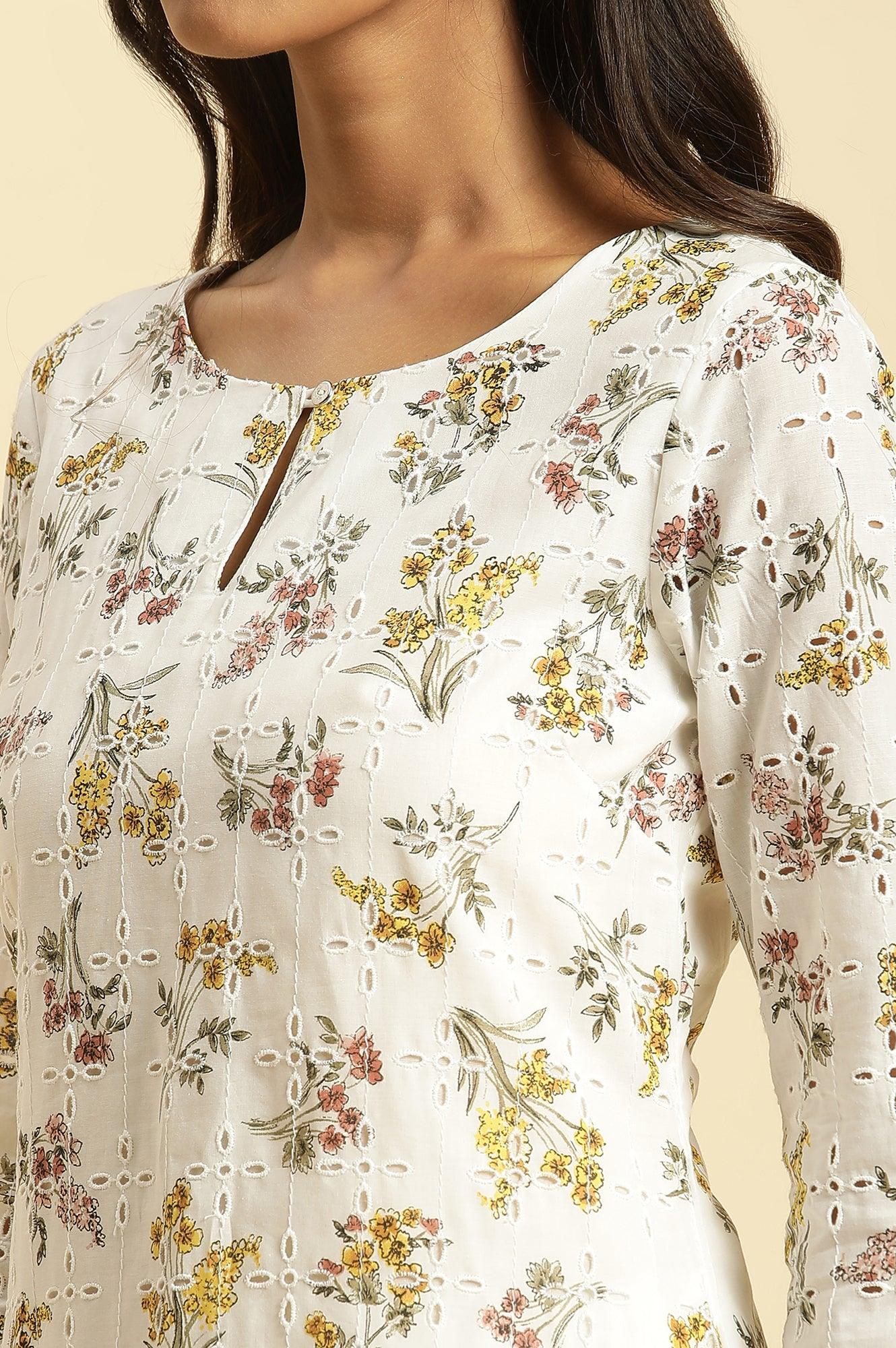 Ecru Flora Printed Straight Kurta - Image 7