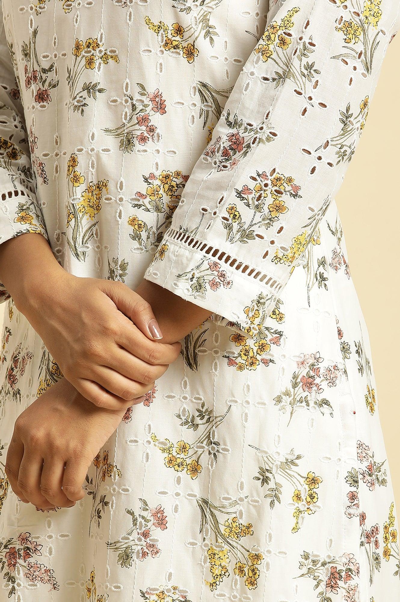 Ecru Flora Printed Straight Kurta - Image 8