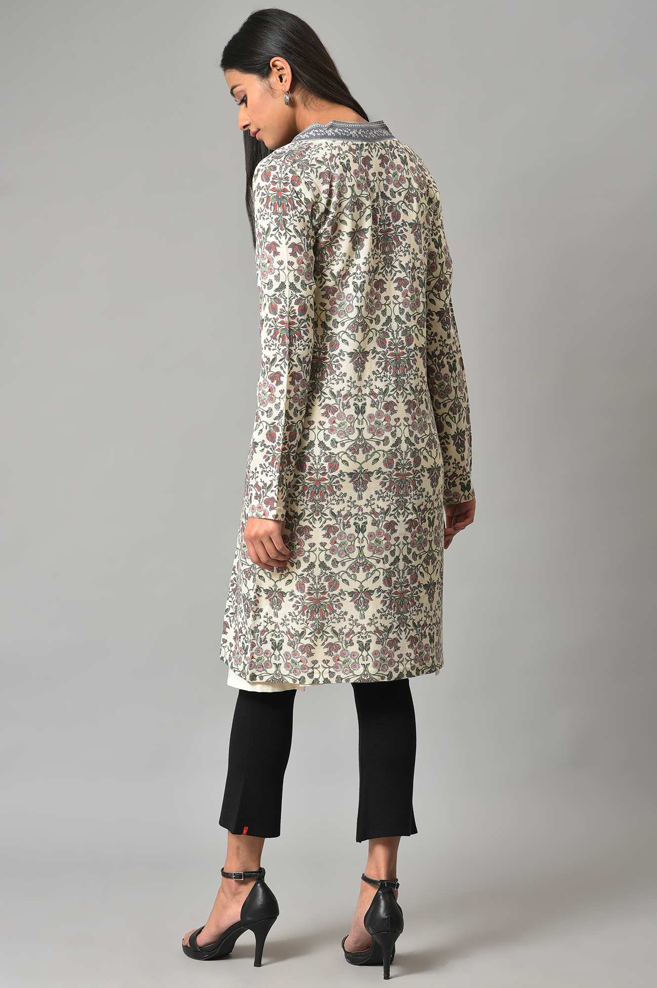 Ecru Floral Print Cardigan - Image 2