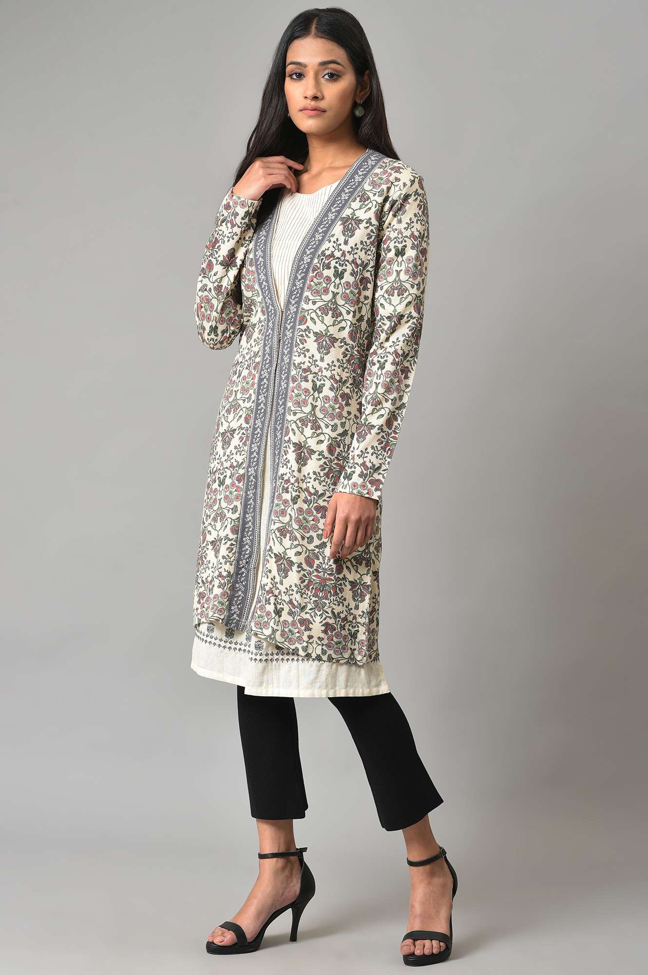 Ecru Floral Print Cardigan - Image 3