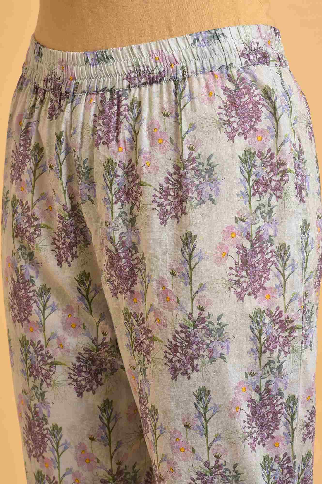 Ecru Floral Printed Cotton kurta Set - Image 7