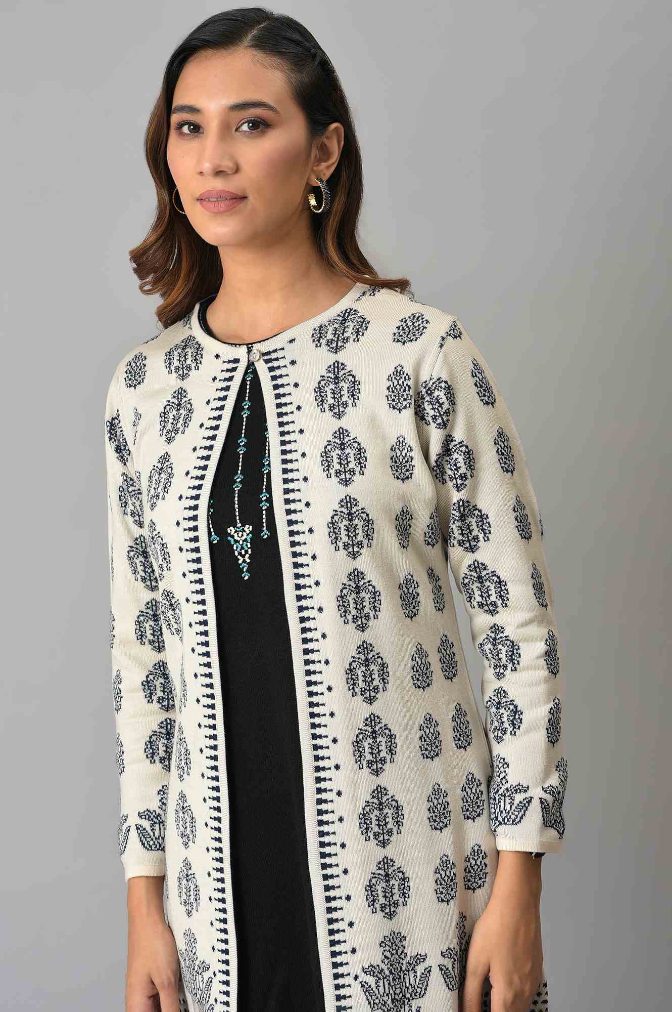 Ecru Floral Printed Reversible Cardigan - Image 8
