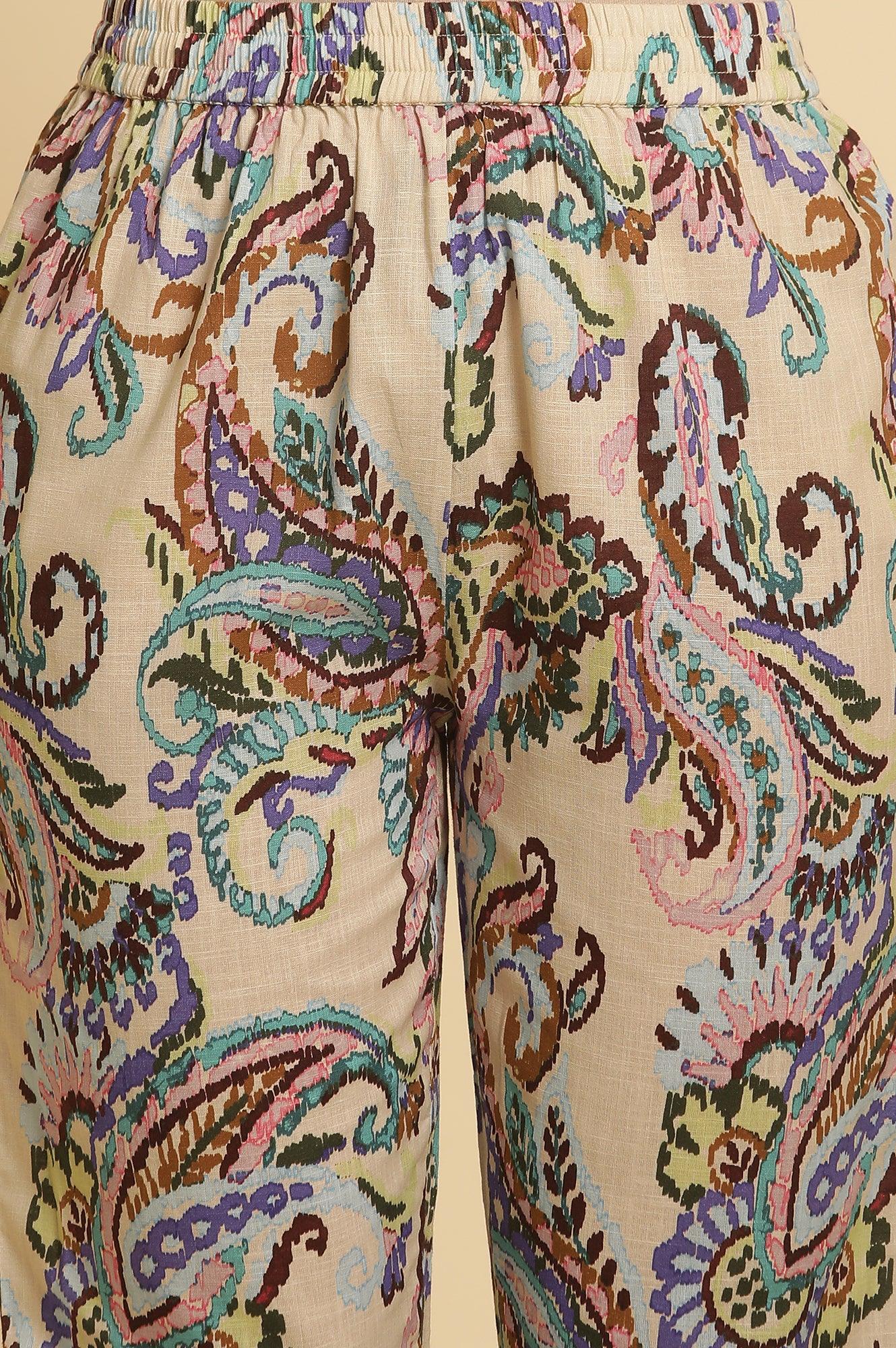 Ecru Floral Printed Straight Kurta And Pants Set - Image 8