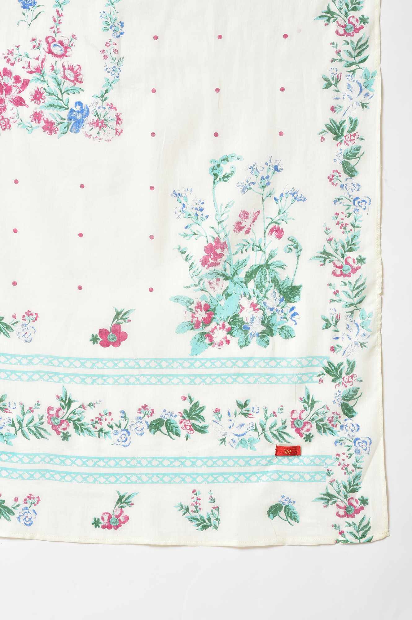 Ecru Floral Printed Voile Dupatta - Image 4