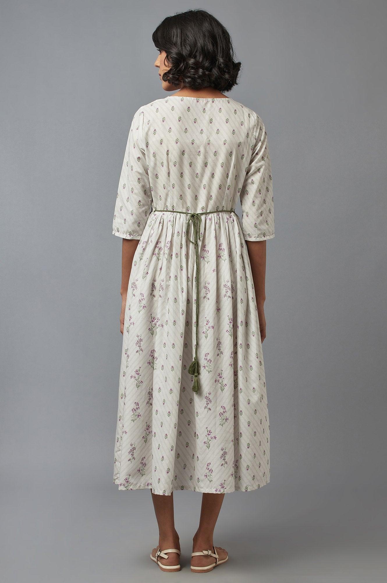 Ecru Gathered Dress with Embroidery - Image 2