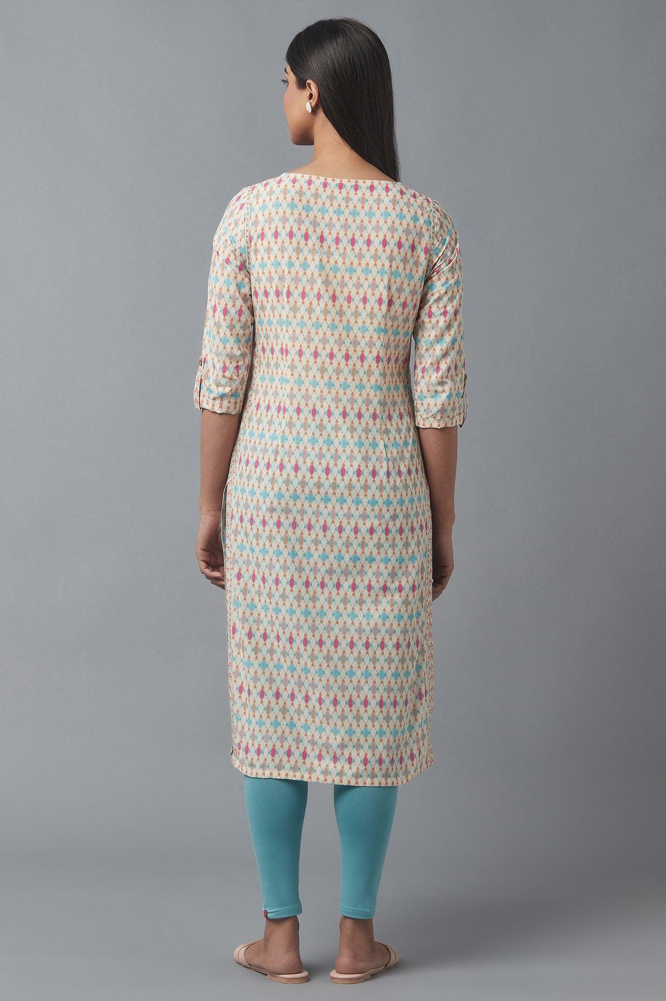 Ecru Geometric Print kurta - Image 2